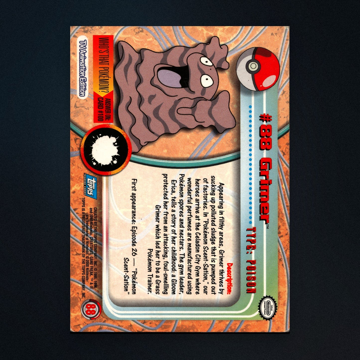 Grimer #88 - 2000 Topps Pokémon TV Animation Series 2 Silver Foil - Moderately Played back