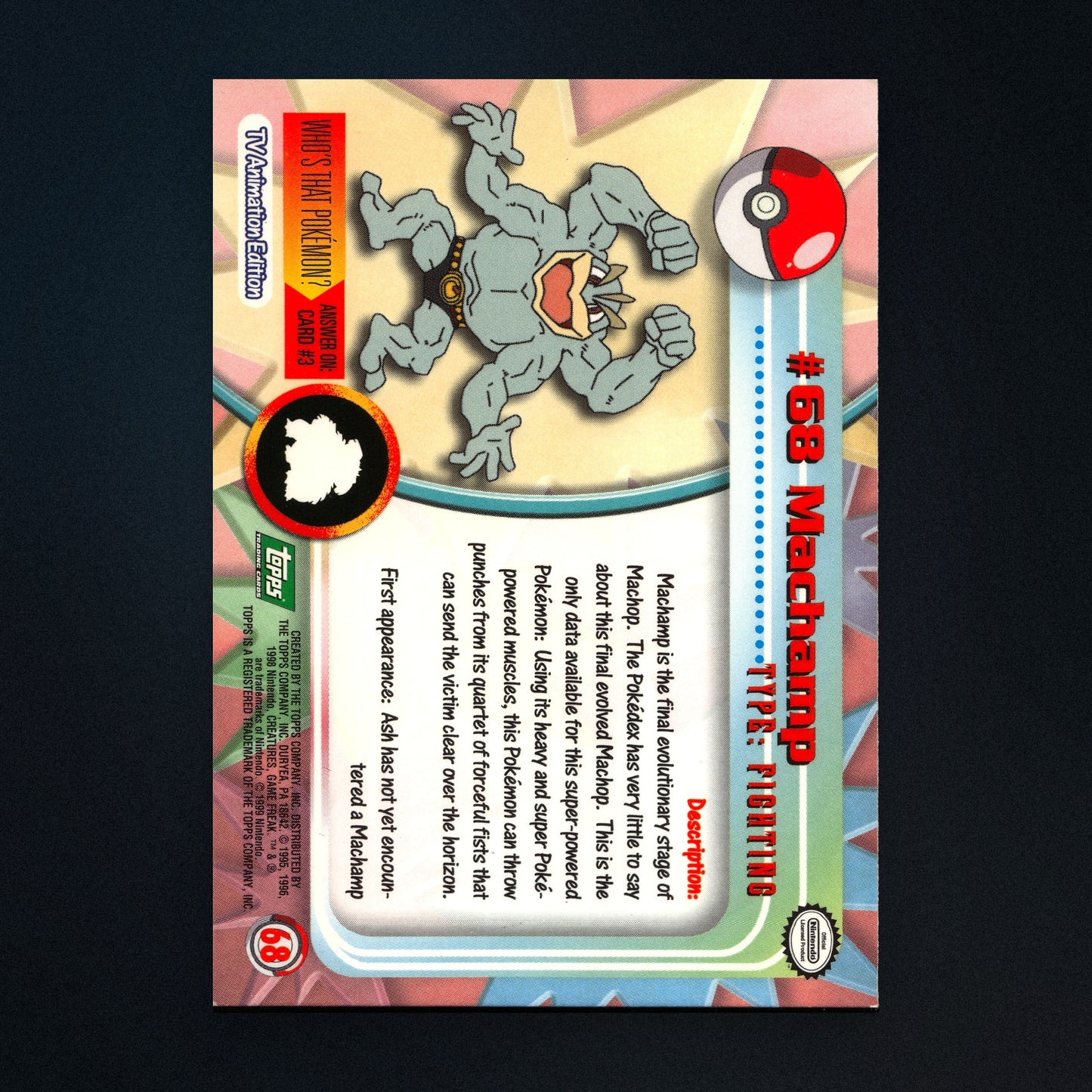 Machamp #68 - 1999 Topps Pokémon TV Animation Series 1 Silver Foil - Moderately Played back