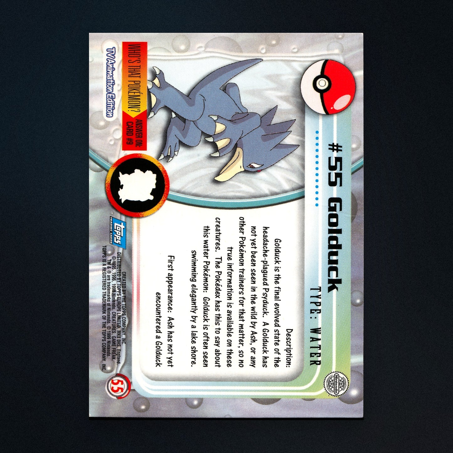 Golduck #55 - 1999 Topps Pokémon TV Animation Series 1 Silver Foil - Moderately Played back
