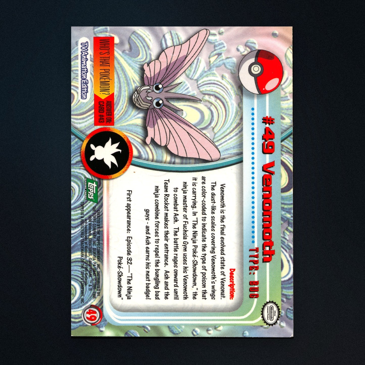 Venomoth #49 - 1999 Topps Pokémon TV Animation Series 1 Silver Foil - Moderately Played back
