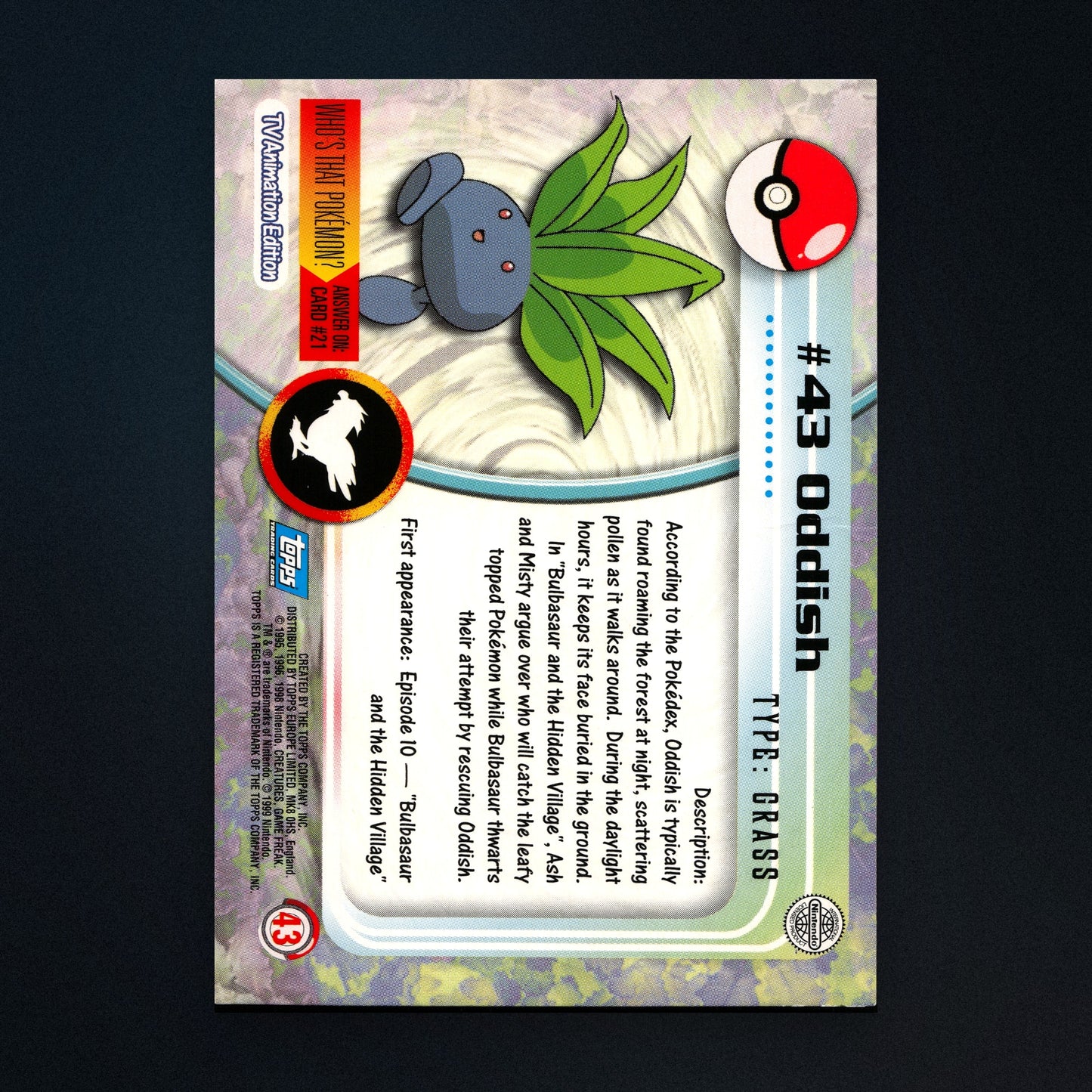 Oddish #43 - 1999 Topps Pokémon TV Animation Series 1 Silver Foil - Lightly Played back