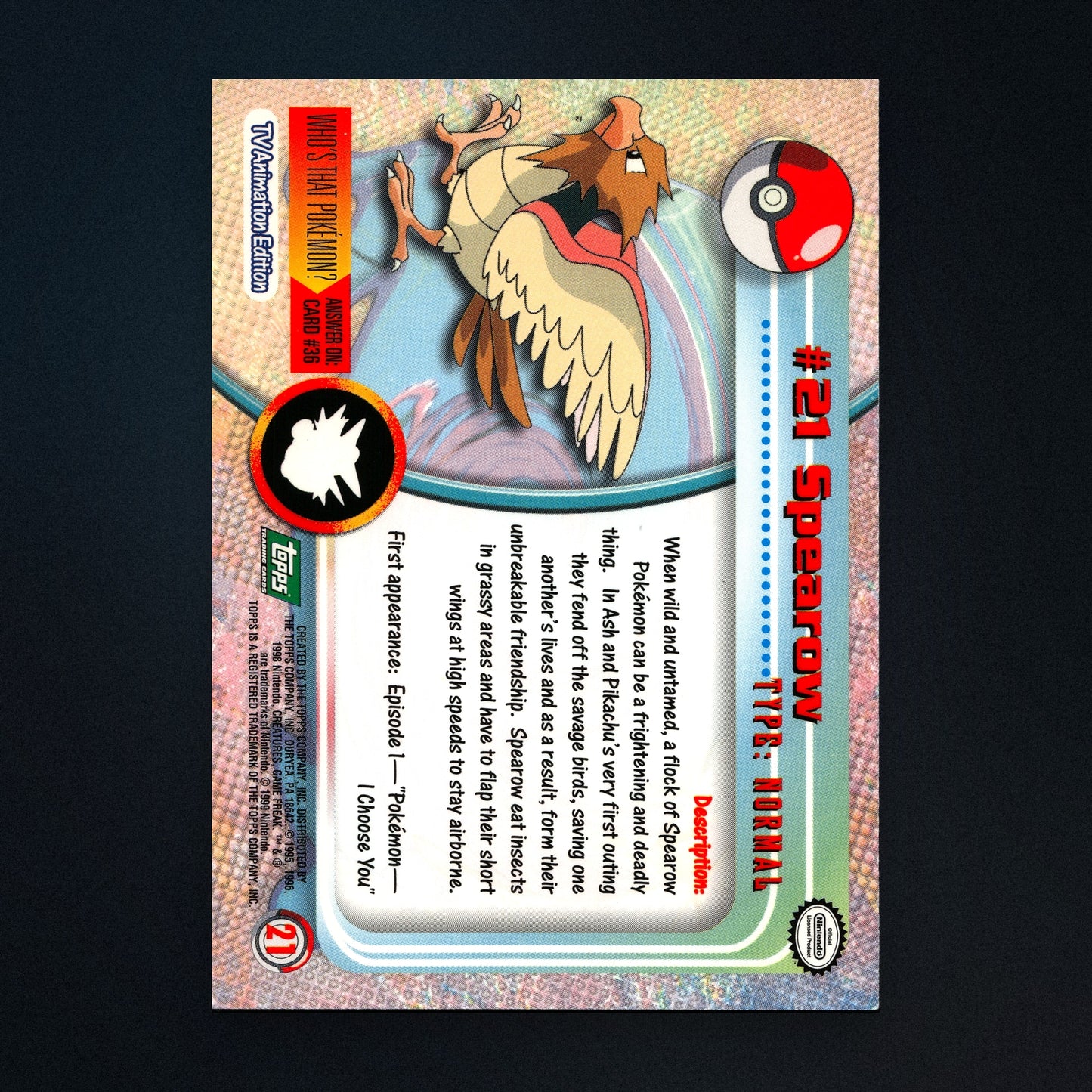 Raticate #20 - 1999 Topps Pokémon TV Animation Series 1 Silver Foil - Moderately Played back