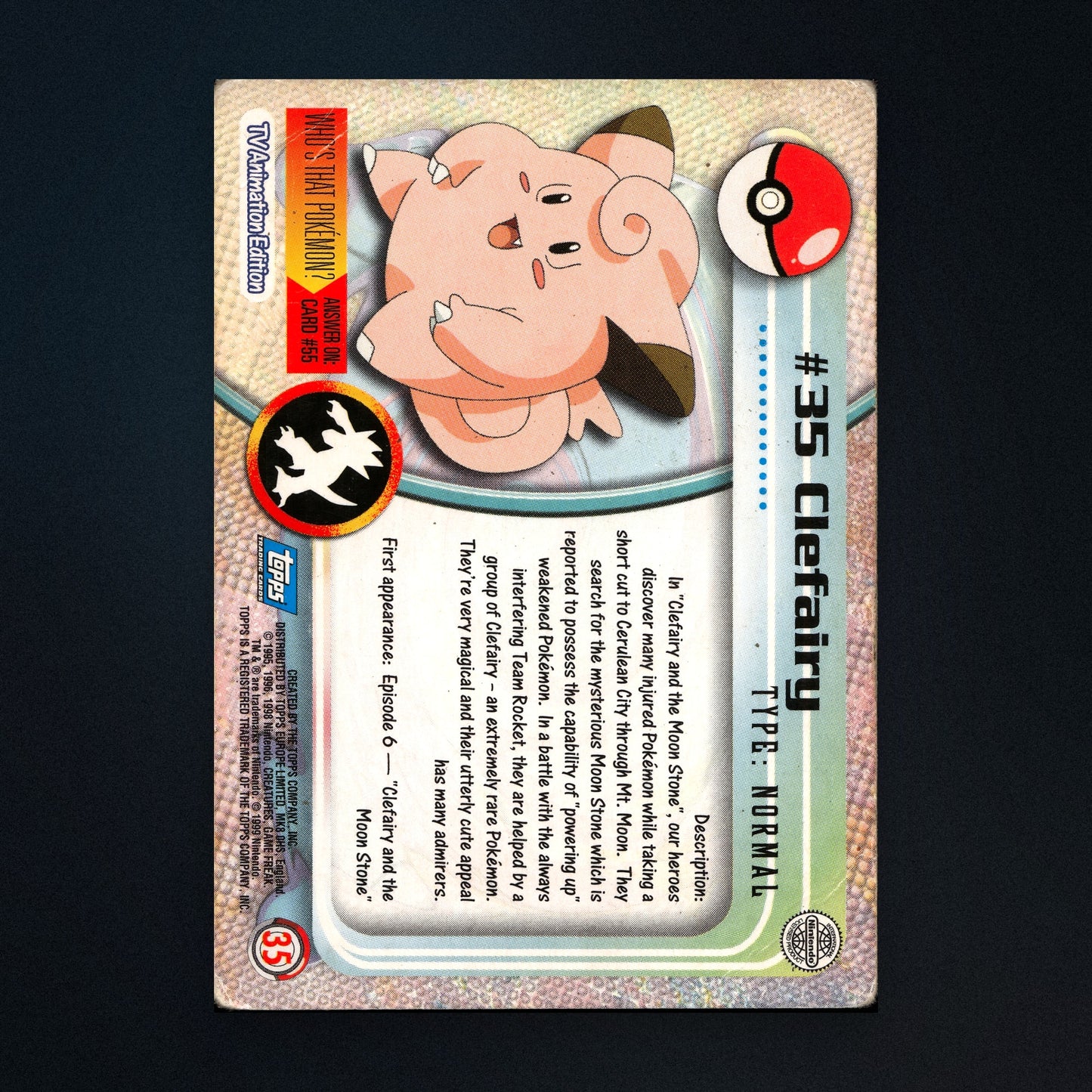 Clefairy #35 - 1999 Topps Pokémon TV Animation Series 1 Silver Foil - Heavily Played back
