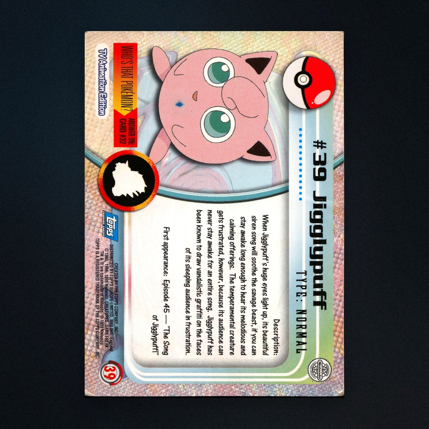 Jigglypuff #39 - 1999 Topps Pokémon TV Animation Series 1 Silver Foil - Heavily Played back