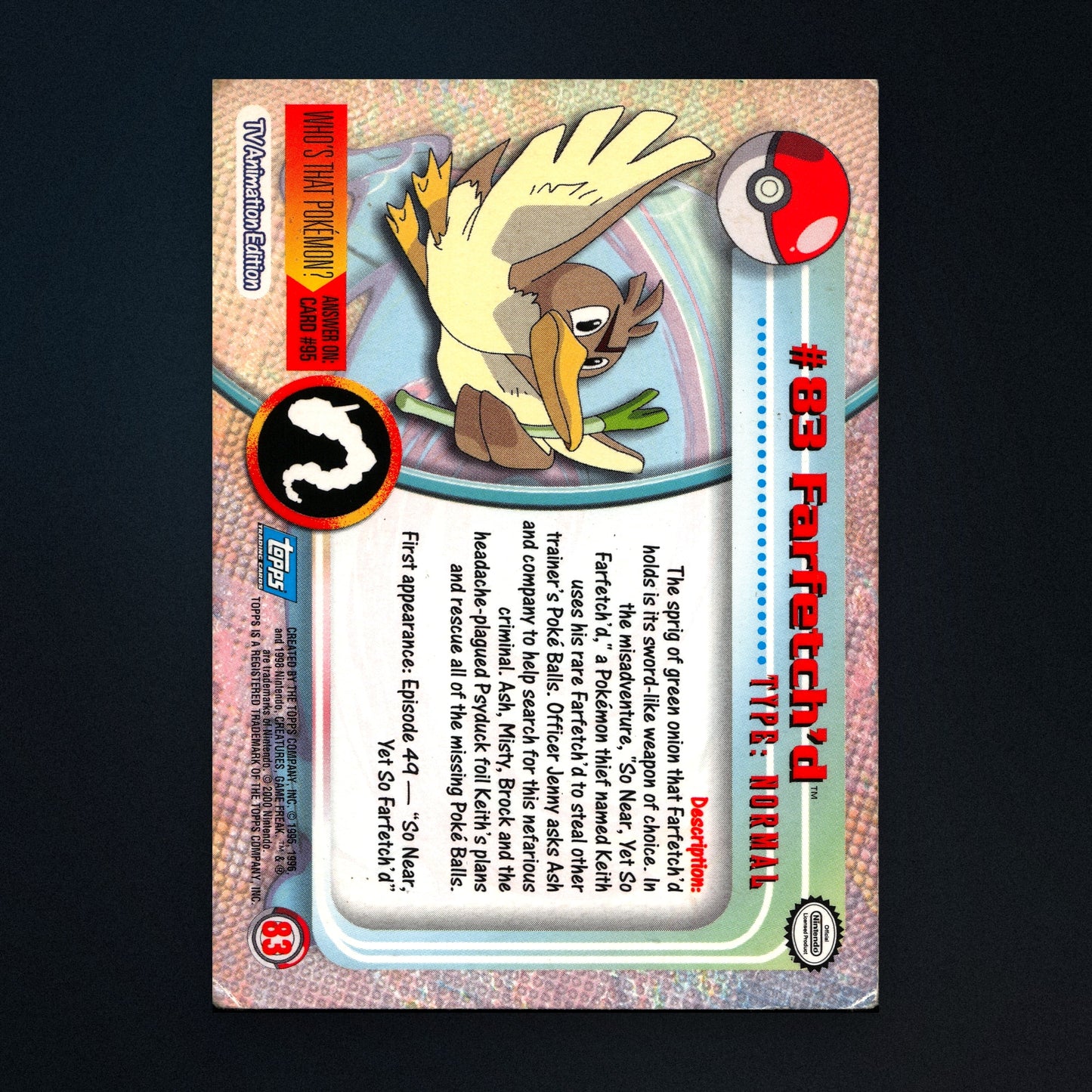 Farfetch’d #83 - 2000 Topps Pokémon TV Animation Series 2 Silver Foil - Heavily Played back