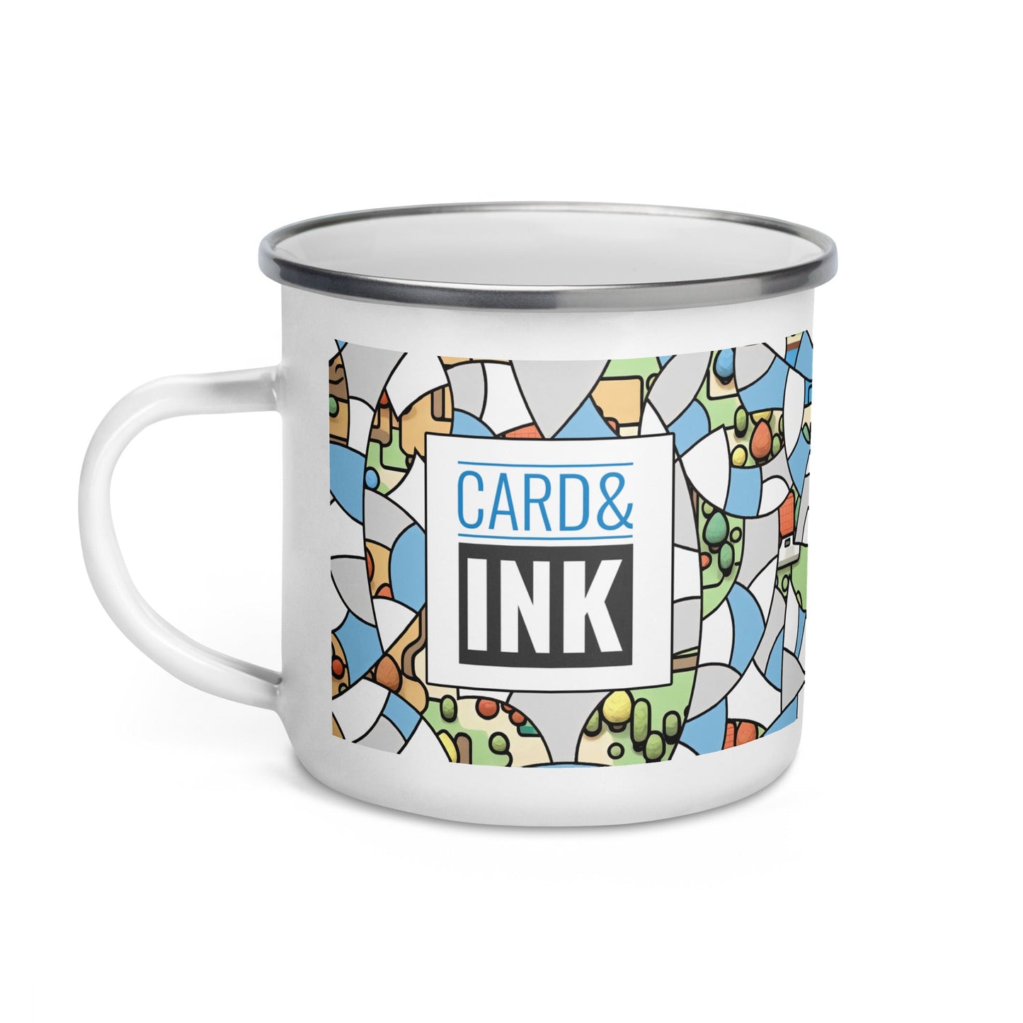 Card & Ink Enamel Mug left-side Printful mockup