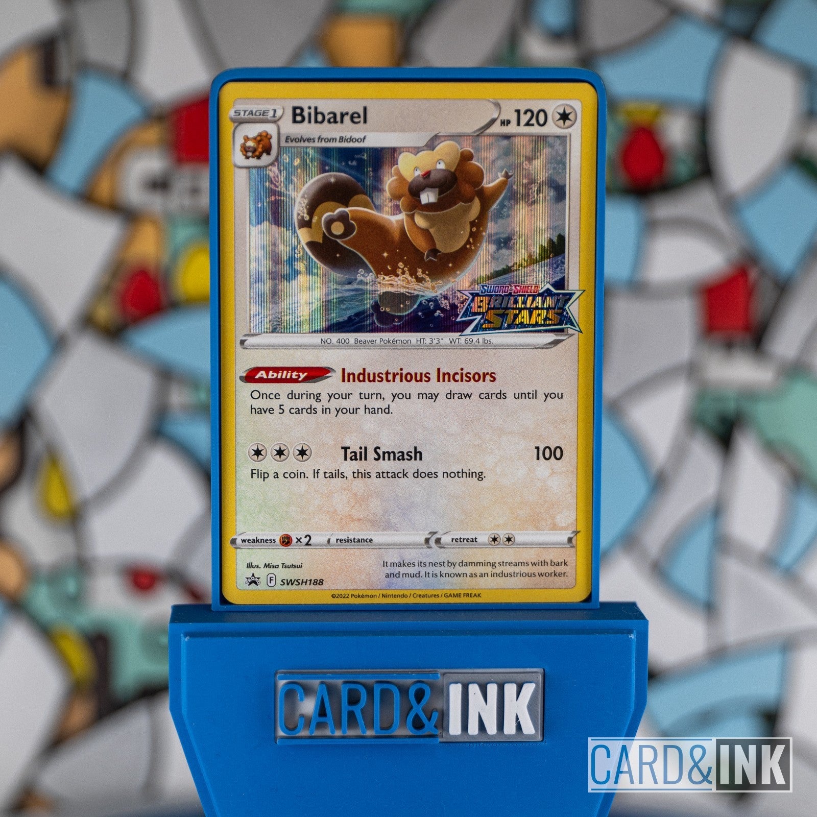 Bibarel SWSH188 Brilliant Stars Stamped Black Star Promo Pokemon Card – Card & Ink
