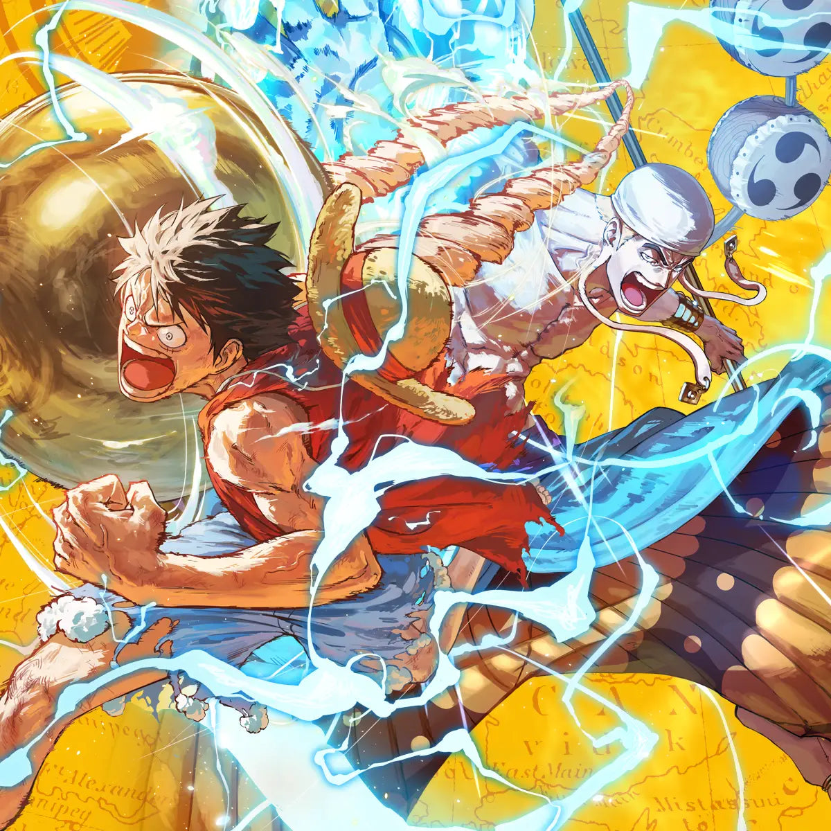 One Piece Card Game OP15 Adventure on Kami's Island main visual featuring Luffy and Enel