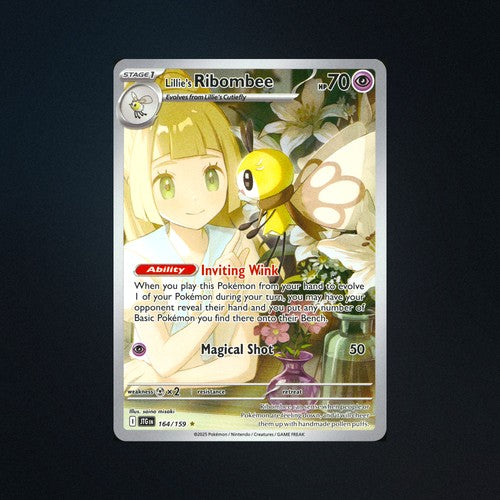 ribombee pokemon card Lillie's 164/159 Journey Together Metal x2 Attack 1 2024 Pokémon Gold Foil Deck Option:Timey-Wimey Board Game