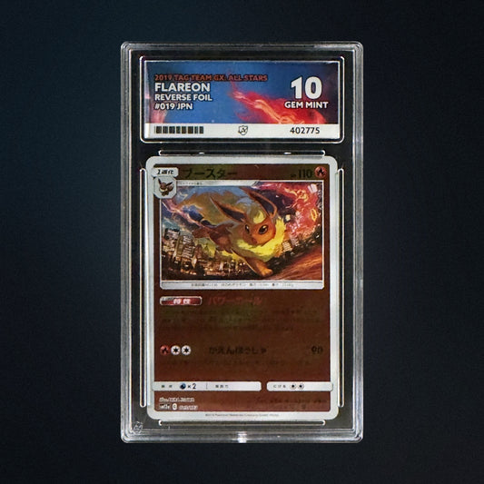 Pokemon Japanese TAG TEAM GX: All Stars Flareon 019/173 ACE 10 Perfect Subgrades front