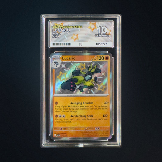 2024 Pokemon Paldean Fates Lucario 174/091 Holo ACE 10 Perfect Subgrades front