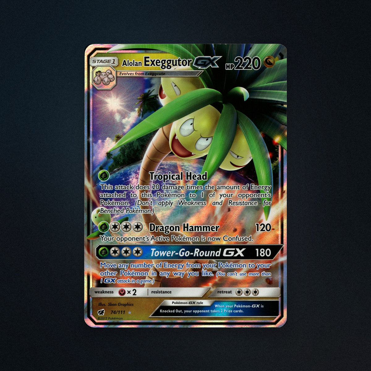 Pokemon TCG Alolan Exeggutor-GX 74/111 Crimson Invasion Near Mint front