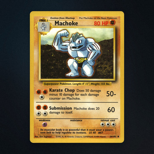 Machoke Pokemon TCG 34/102 Base Moderately Played front