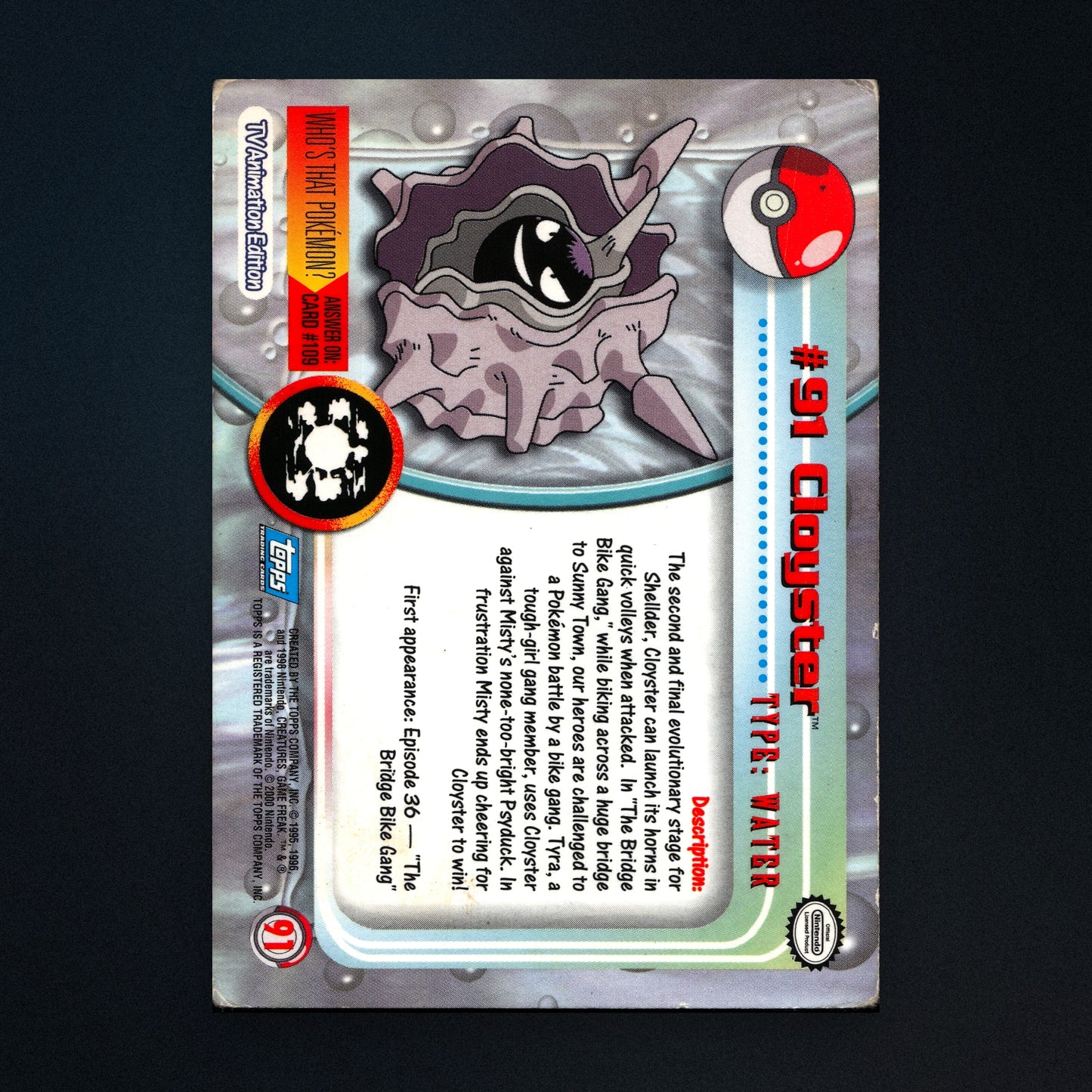 Cloyster #91 - 2000 Topps Pokémon TV Animation Series 2 Silver Foil - Moderately Played back
