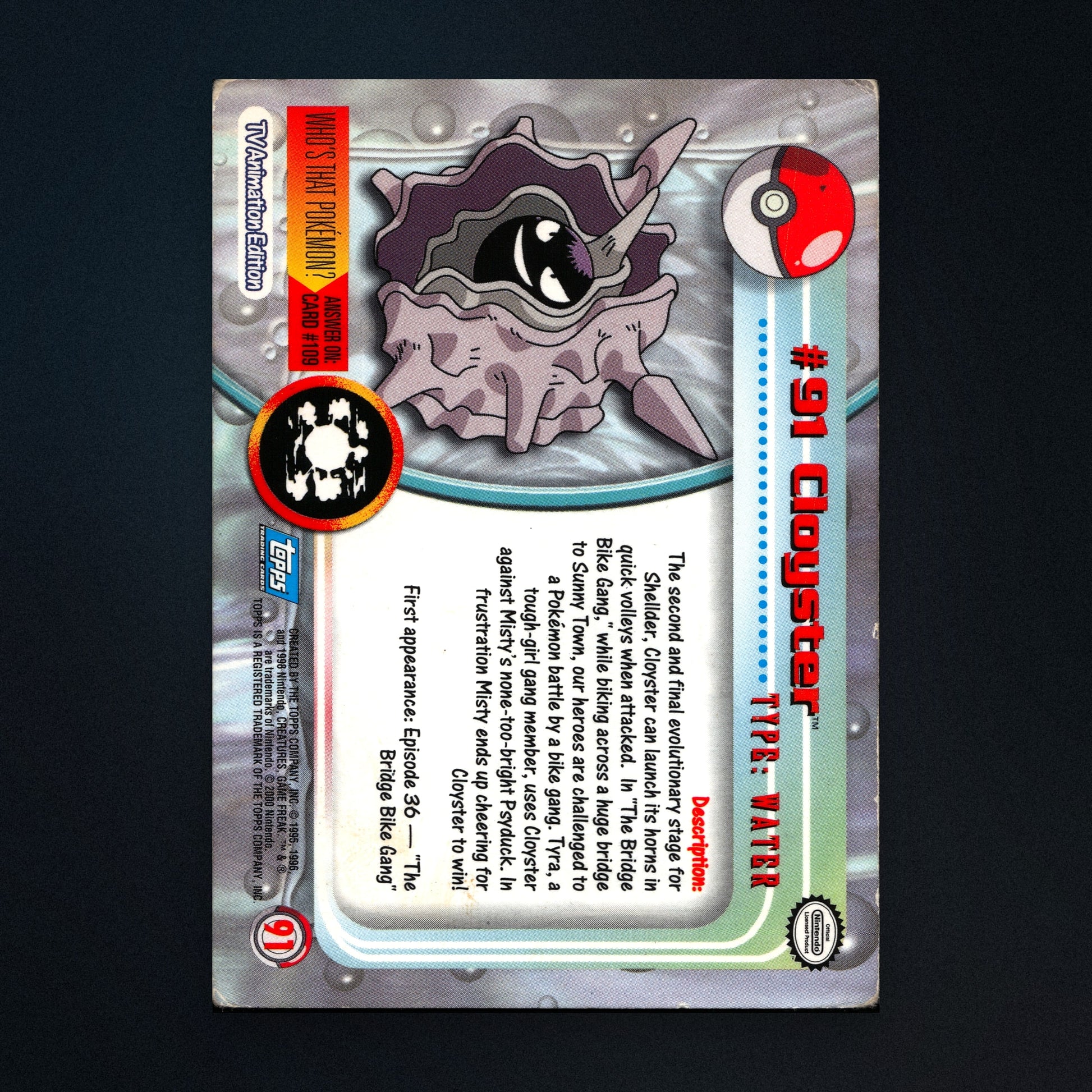 Cloyster #91 - 2000 Topps Pokémon TV Animation Series 2 Silver Foil - Moderately Played back