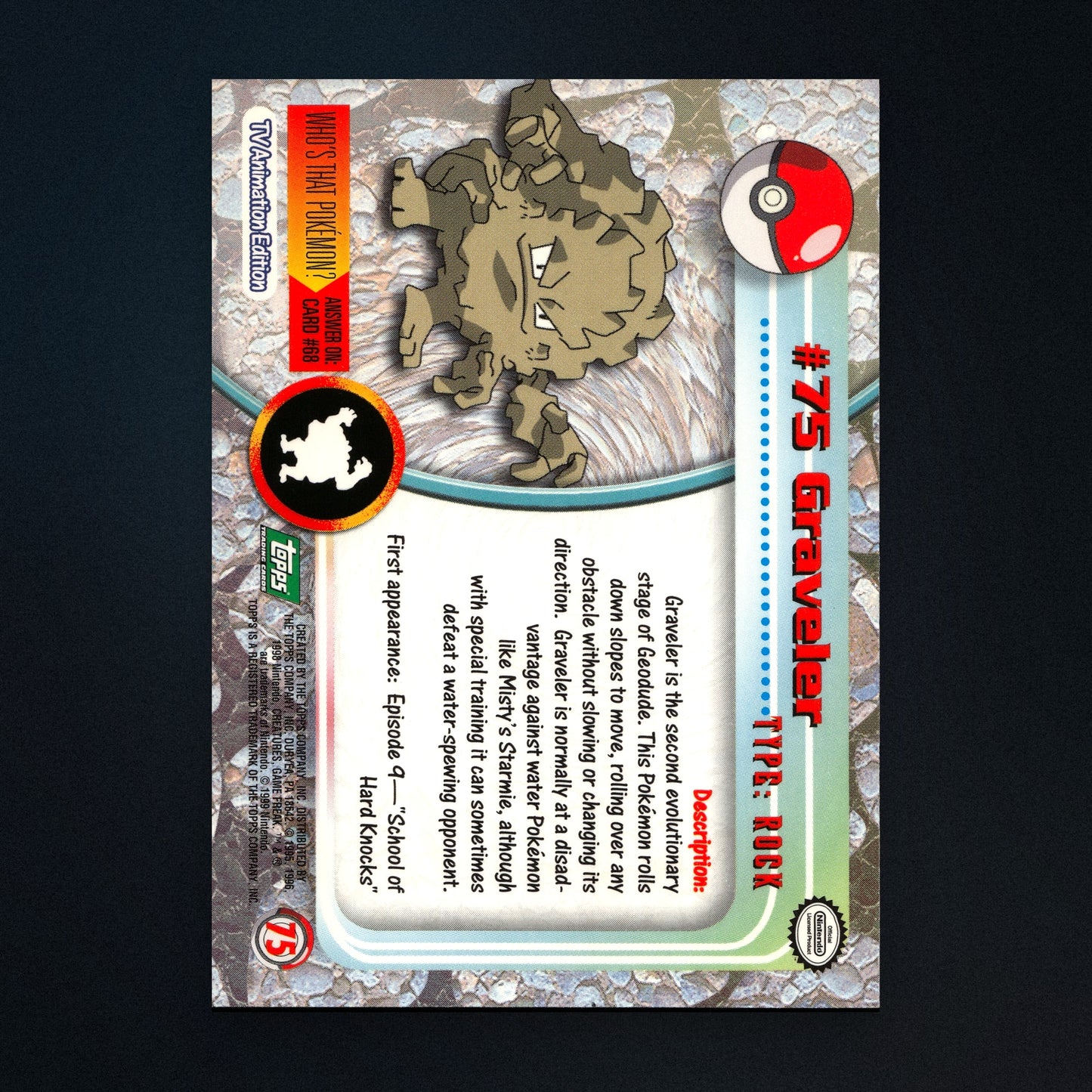 Graveler #75 - 1999 Topps Pokémon TV Animation Series 1 Silver Foil - Moderately Played back