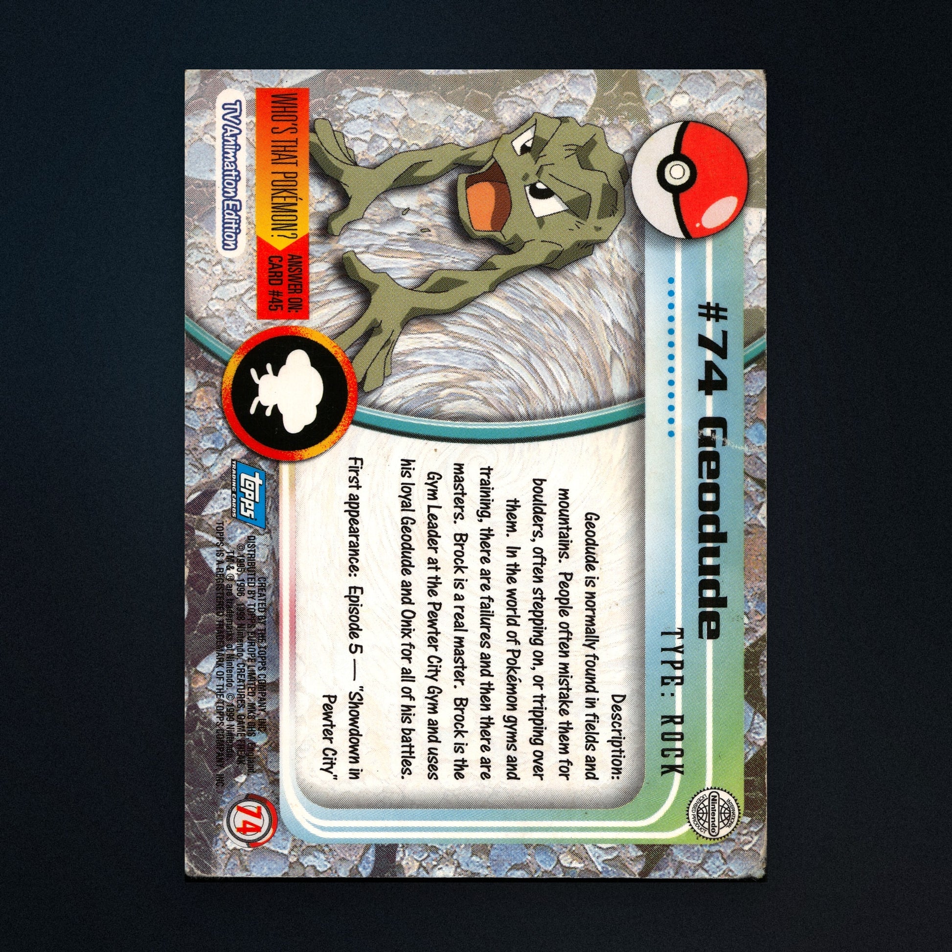 Geodude #74 - 1999 Topps Pokémon TV Animation Series 1 Silver Foil - Moderately Played back