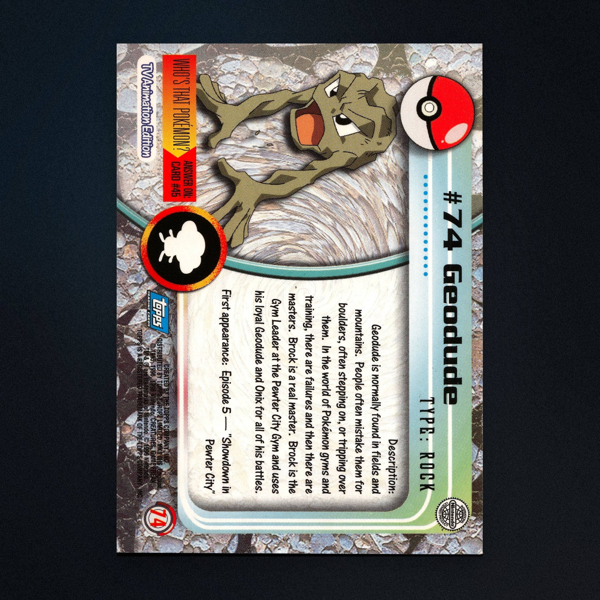 Geodude #74 - 1999 Topps Pokémon TV Animation Series 1 Silver Foil - Moderately Played back