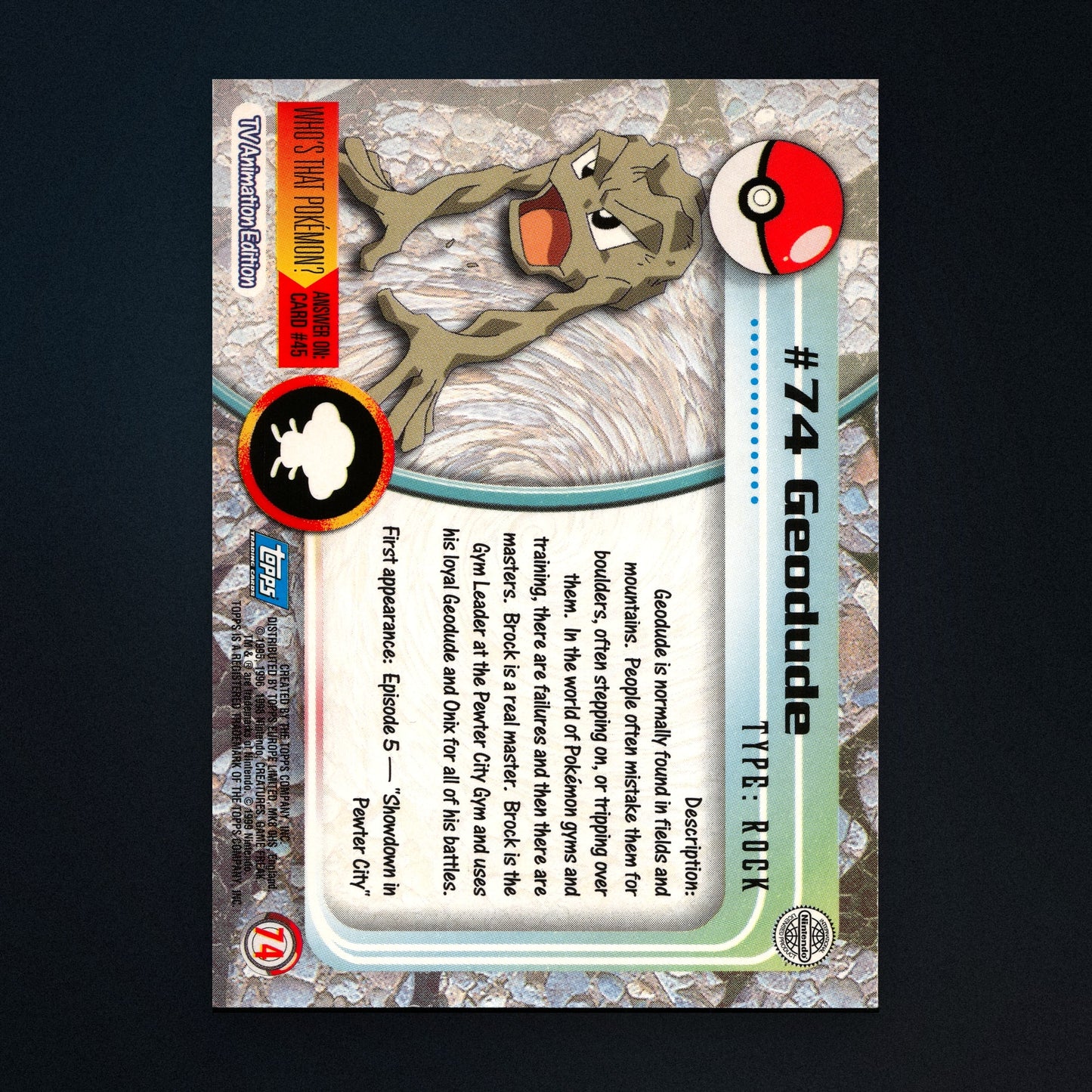 Geodude #74 - 1999 Topps Pokémon TV Animation Series 1 Silver Foil - Moderately Played back