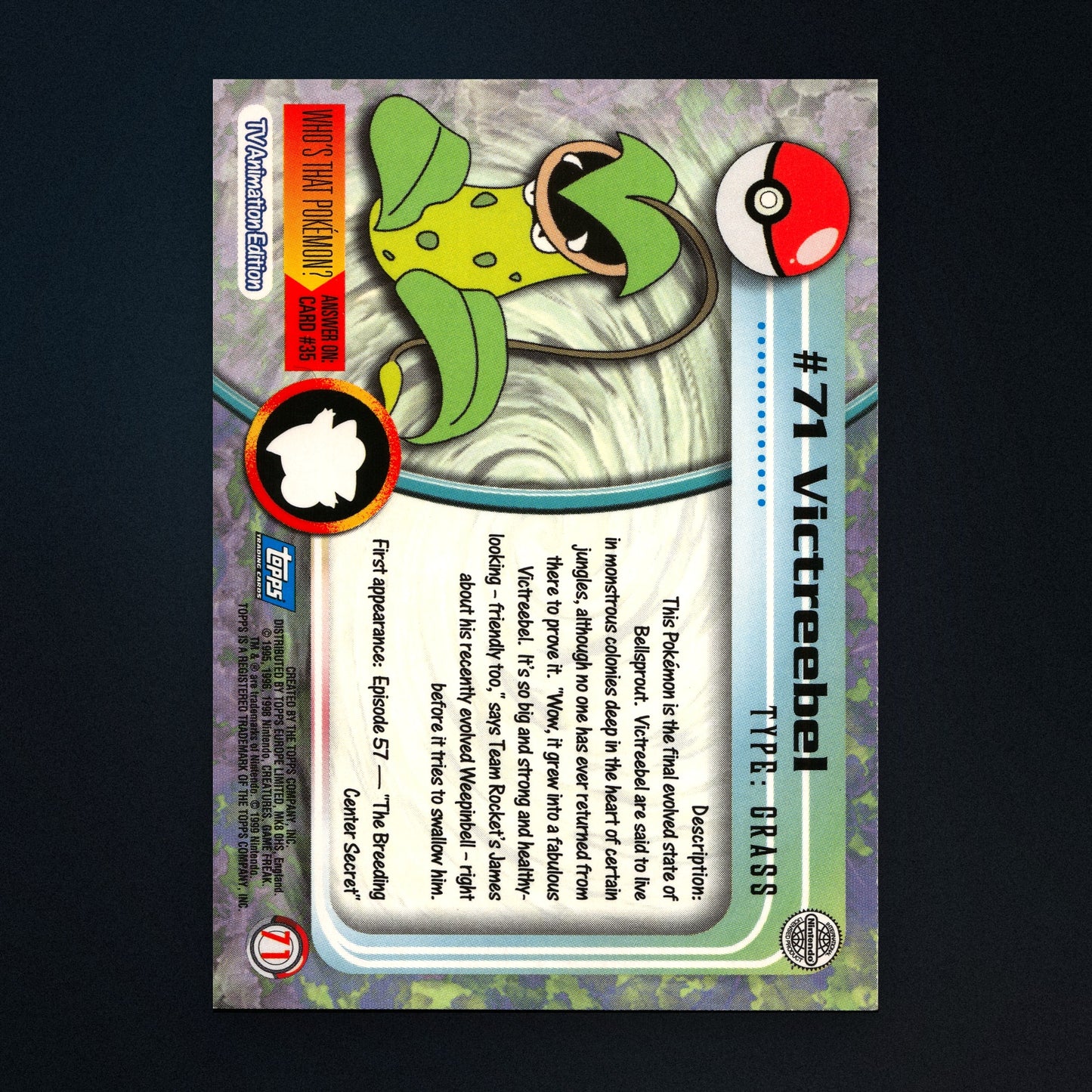 Victreebel #71 - 1999 Topps Pokémon TV Animation Series 1 Silver Foil - Lightly Played back