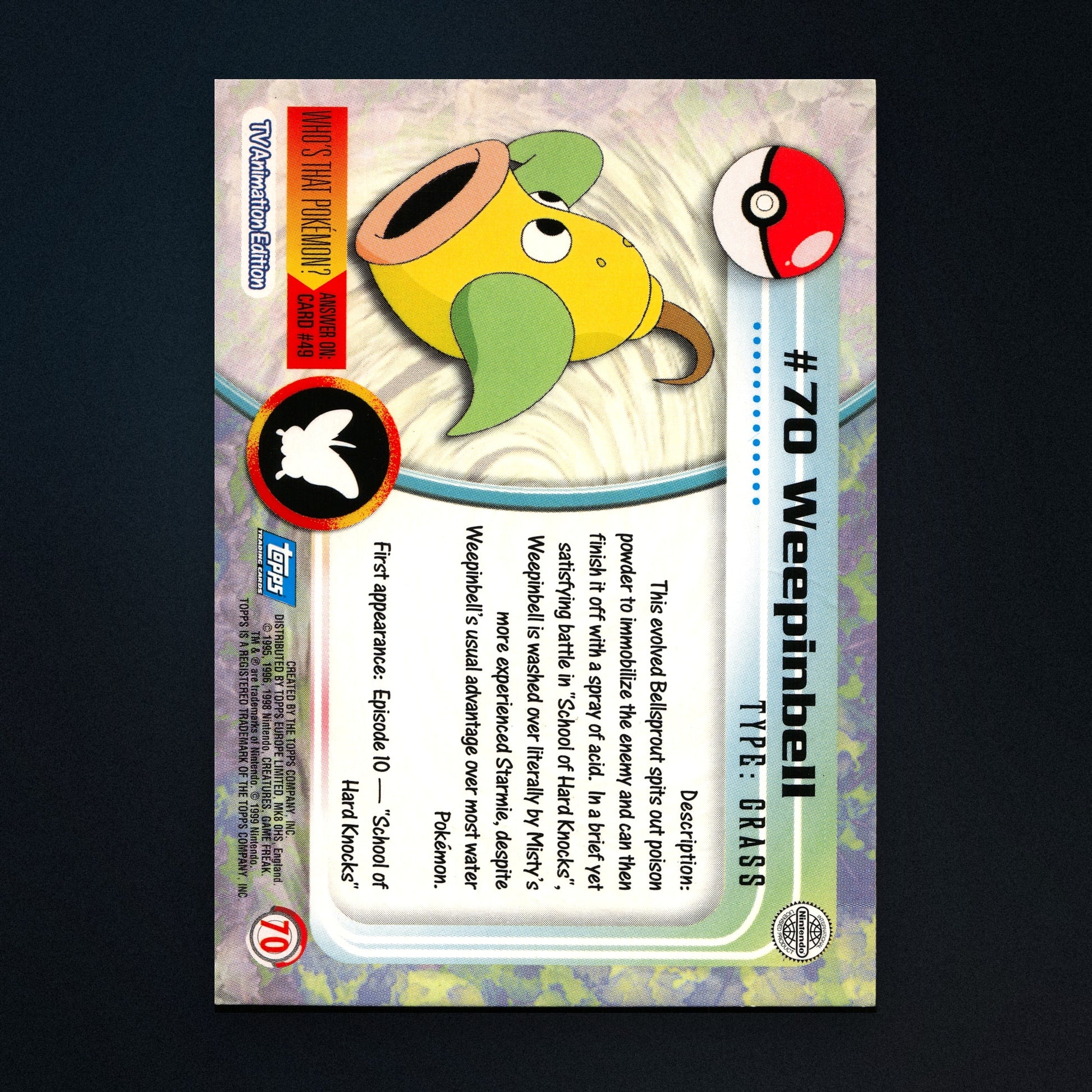 Weepinbell #70 - 1999 Topps Pokémon TV Animation Series 1 Silver Foil - Lightly Played back