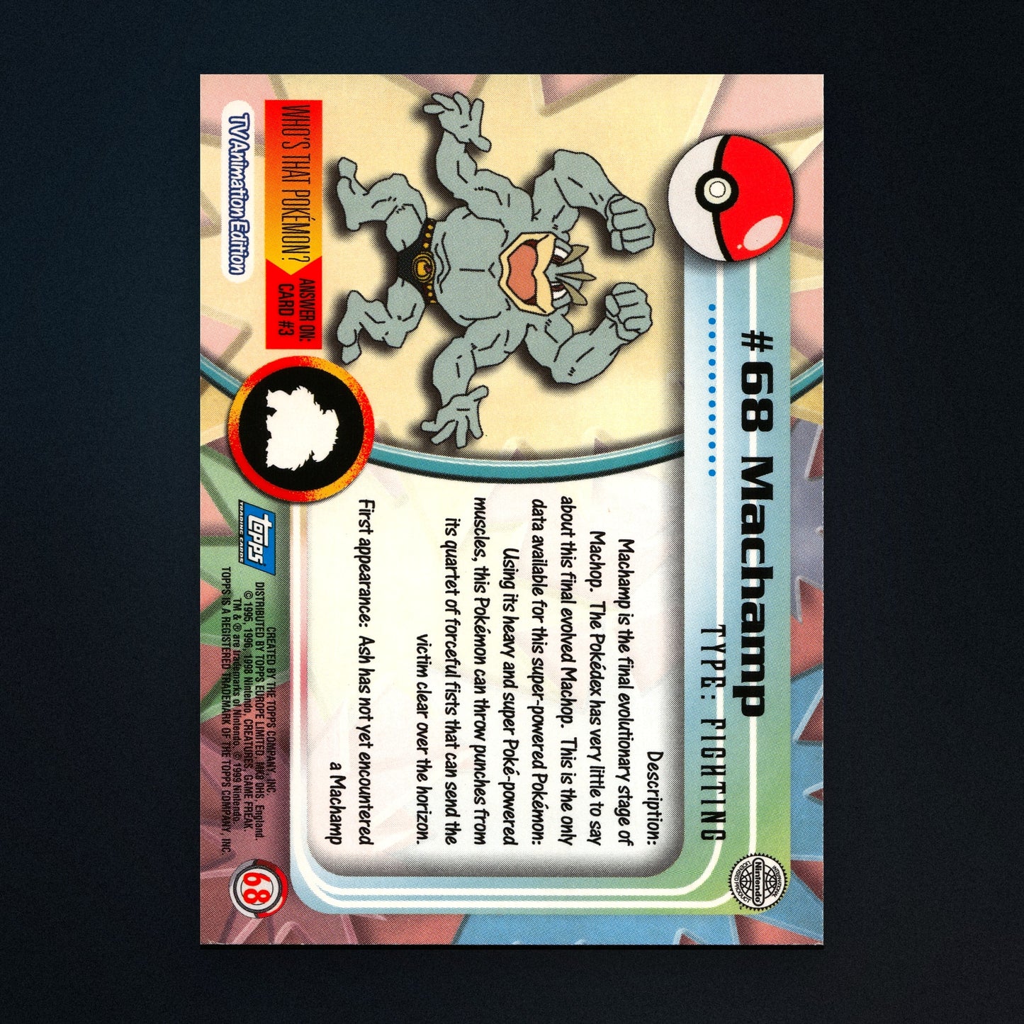 Machamp #68 - 1999 Topps Pokémon TV Animation Series 1 Silver Foil - Moderately Played back