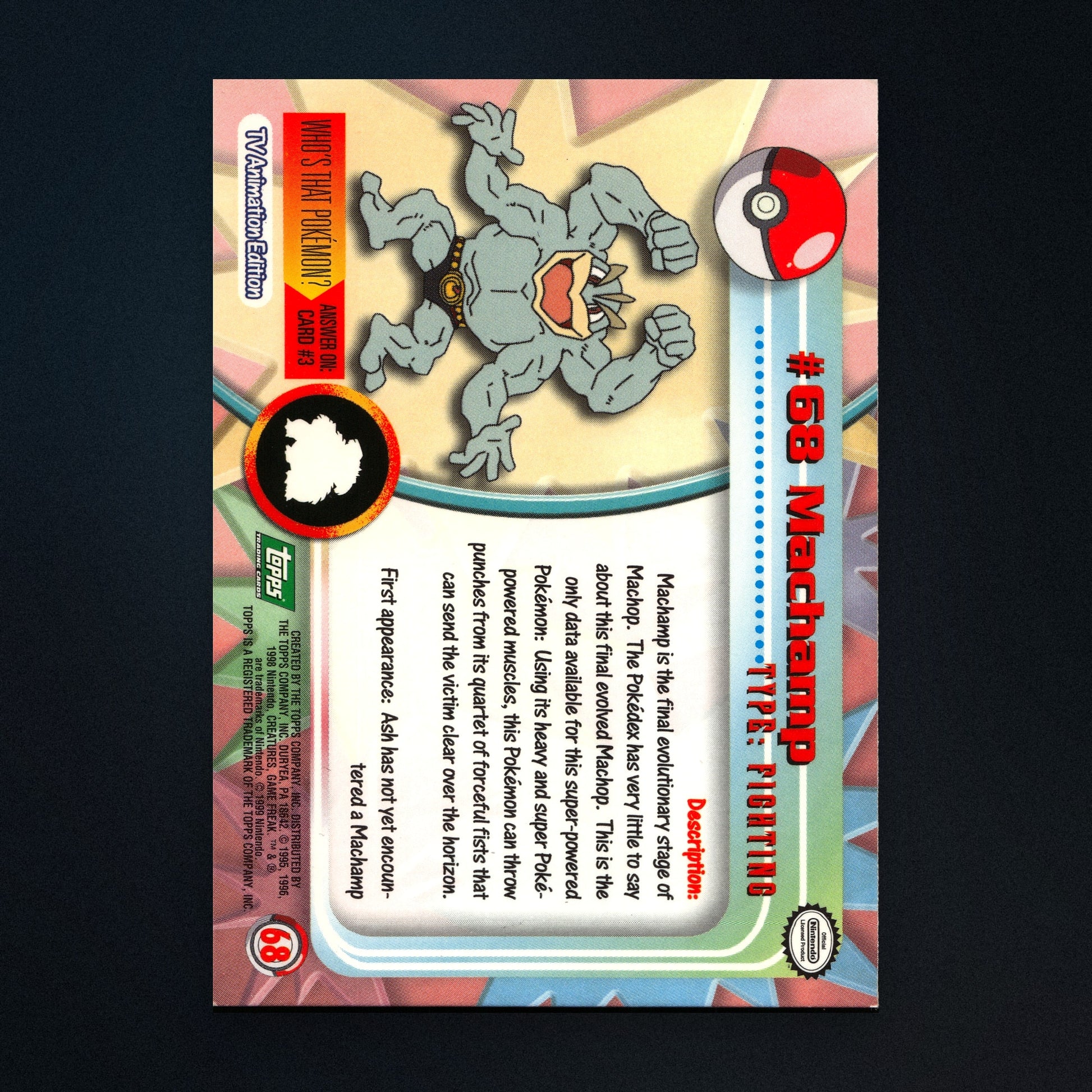 Machamp #68 - 1999 Topps Pokémon TV Animation Series 1 Silver Foil - Moderately Played back