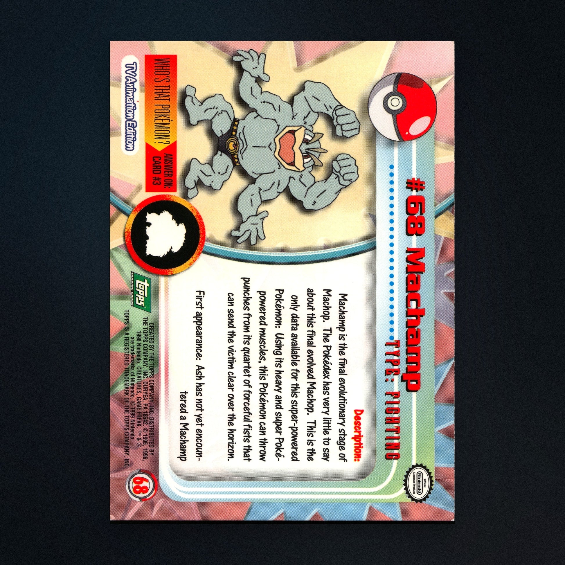 Machamp #68 - 1999 Topps Pokémon TV Animation Series 1 Silver Foil - Moderately Played back