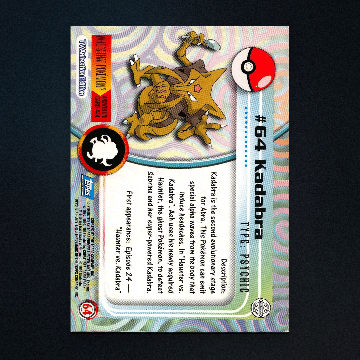 Kadabra #64 - 1999 Topps Pokémon TV Animation Series 1 Silver Foil - Moderately Played back
