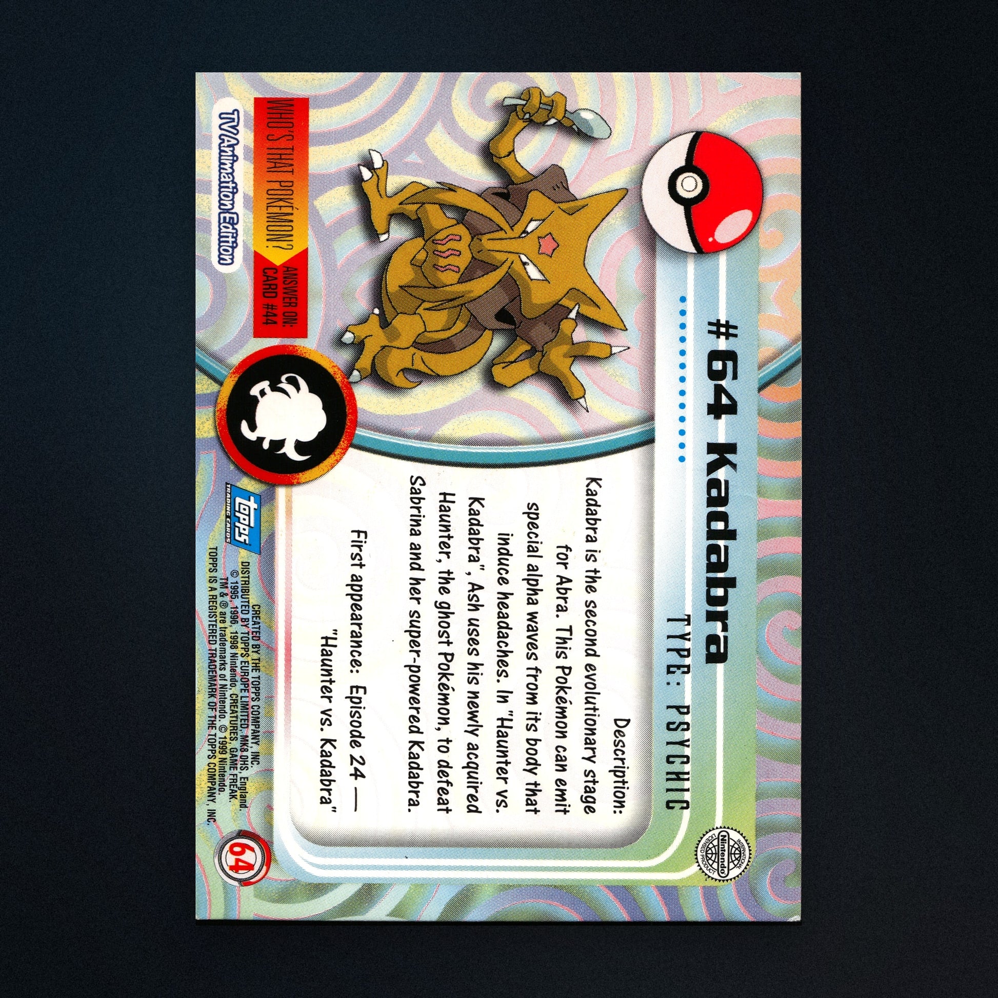 Kadabra #64 - 1999 Topps Pokémon TV Animation Series 1 Silver Foil - Moderately Played back