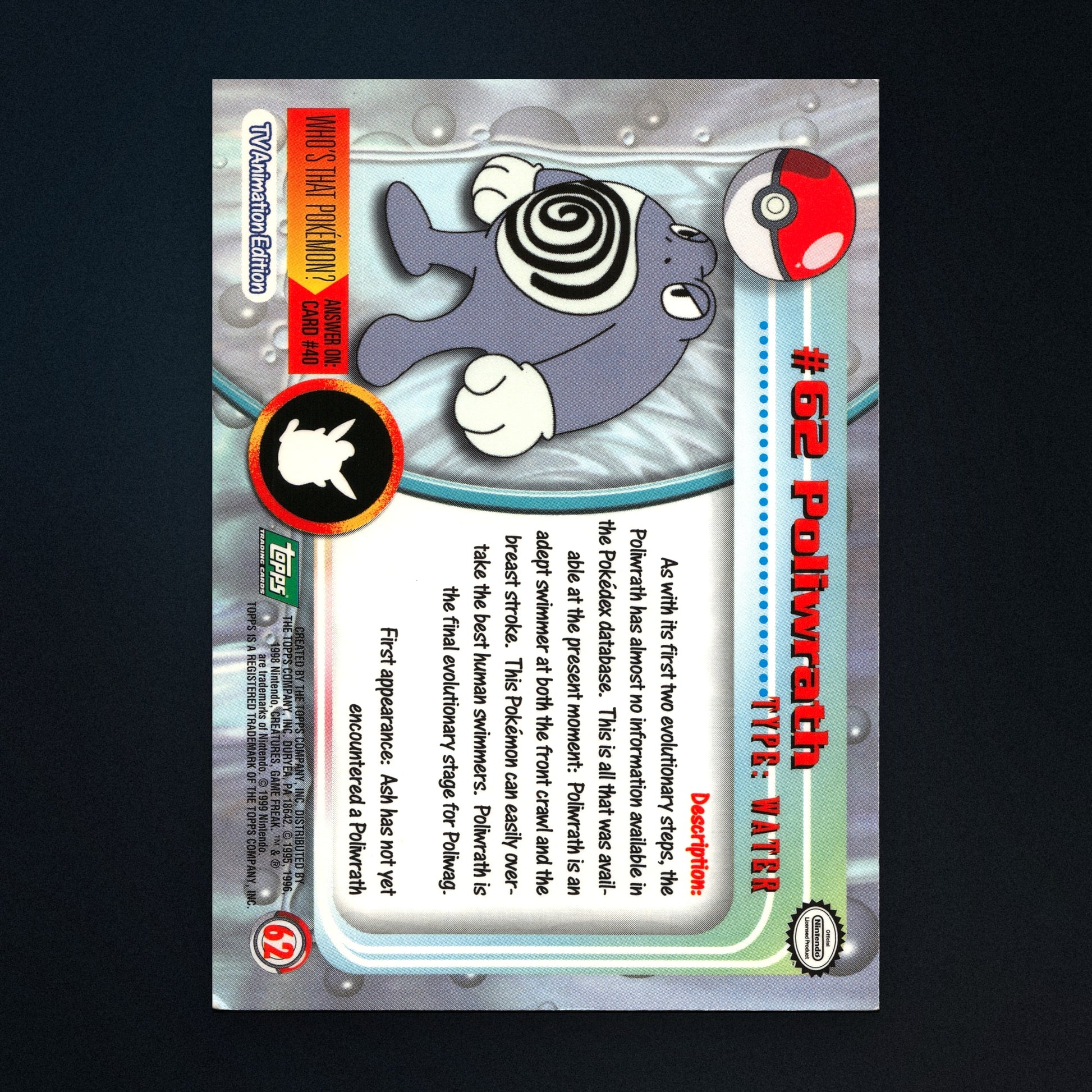Poliwhirl #61 - 1999 Topps Pokémon TV Animation Series 1 Silver Foil - Lightly Played back