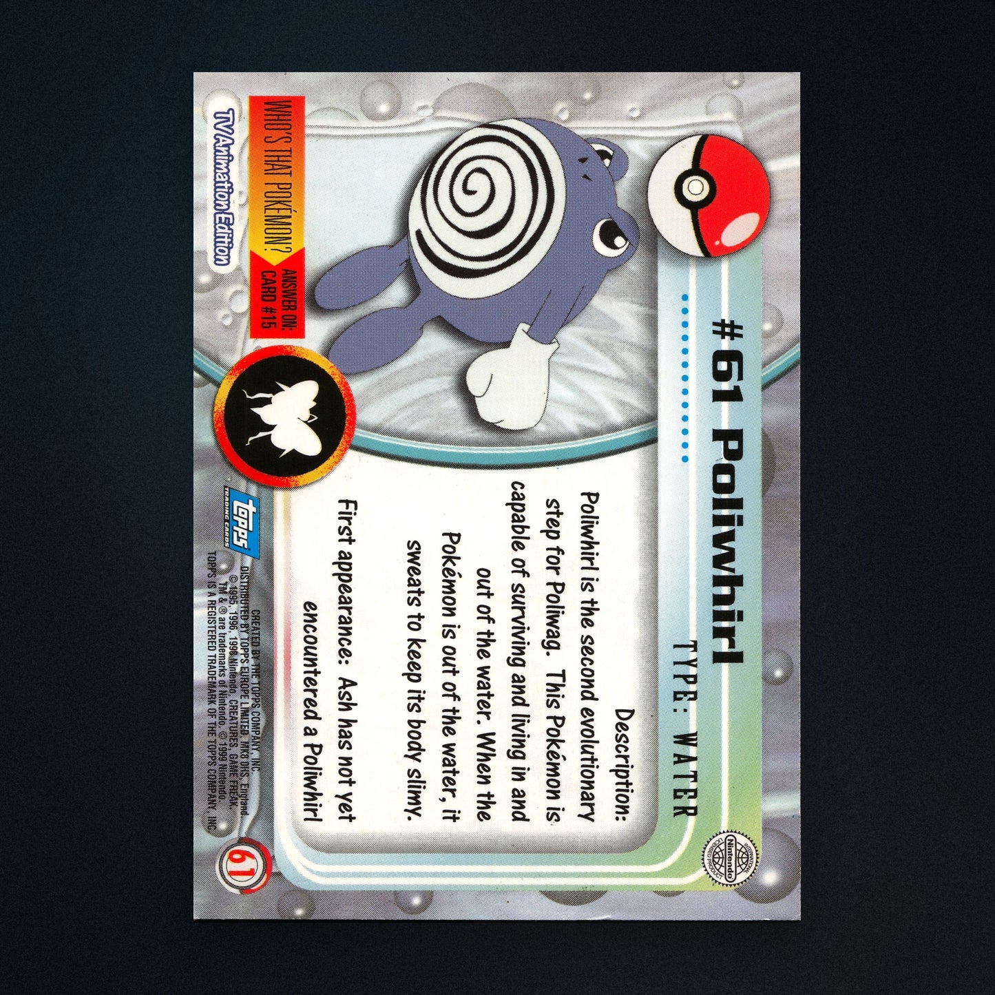 Poliwhirl #61 - 1999 Topps Pokémon TV Animation Series 1 Silver Foil - Lightly Played back