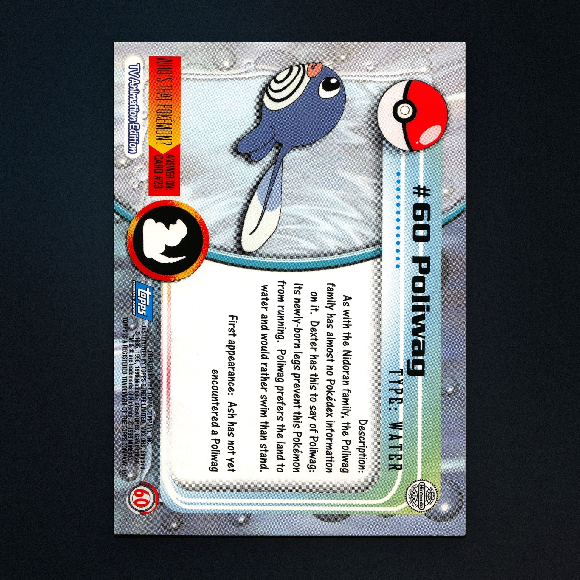 Poliwag #60 - 1999 Topps Pokémon TV Animation Series 1 Silver Foil - Moderately Played back