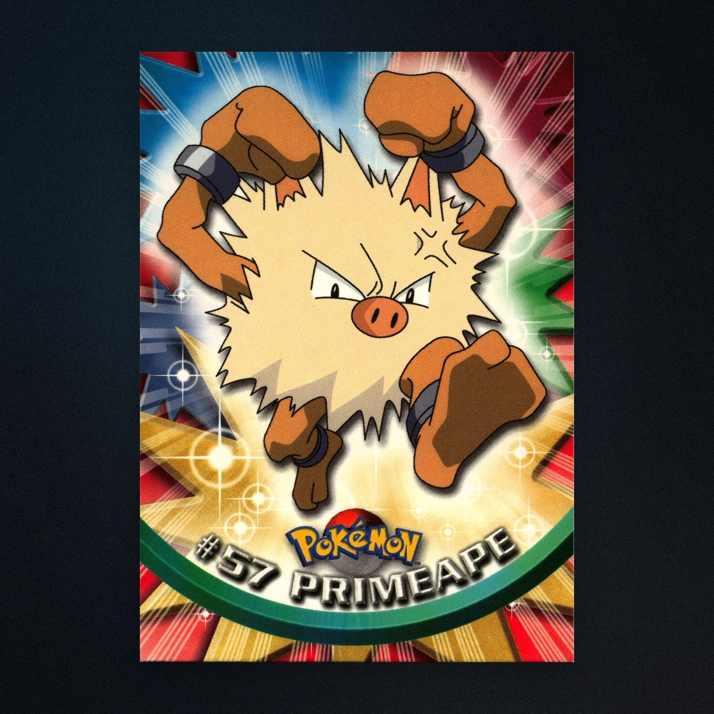 Primeape #57 - 1999 Topps Pokémon TV Animation Series 1 Silver Foil - Moderately Played front