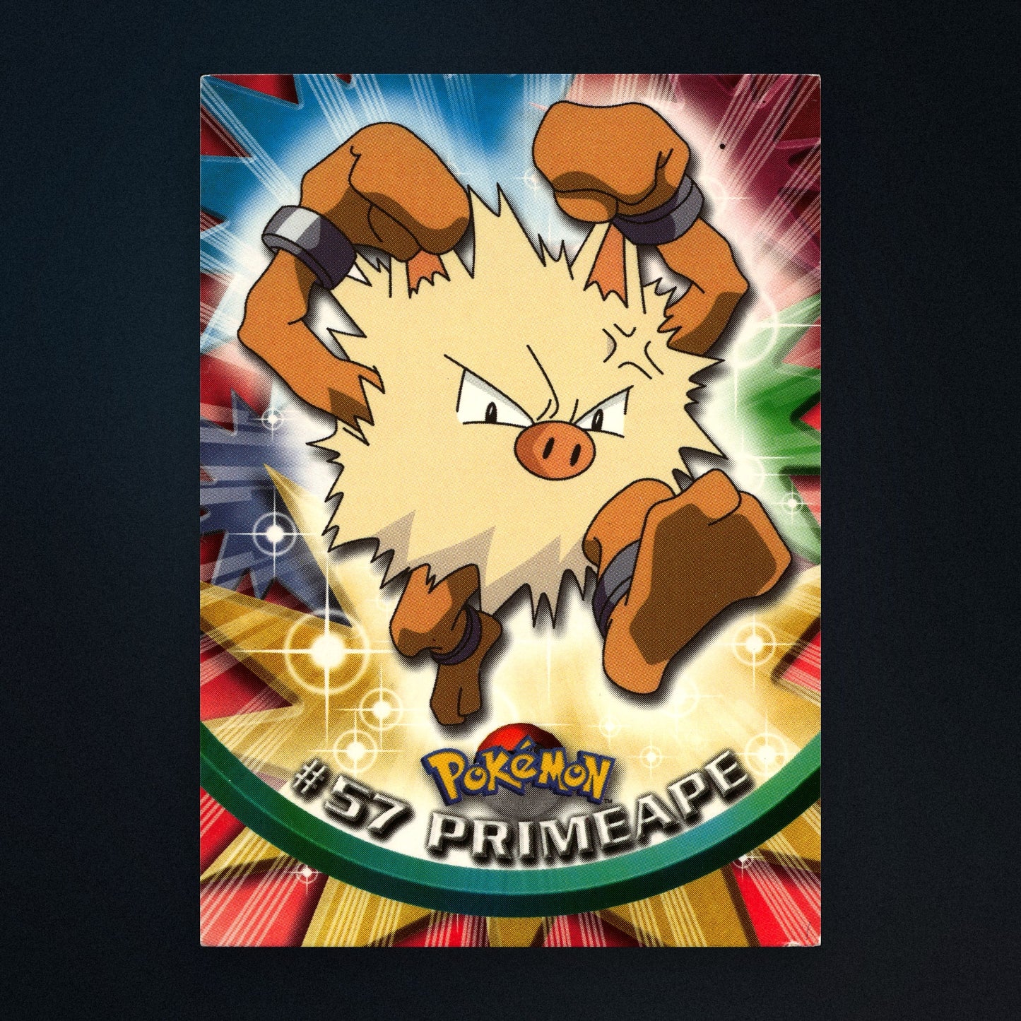 Primeape #57 - 1999 Topps Pokémon TV Animation Series 1 Silver Foil - Moderately Played front