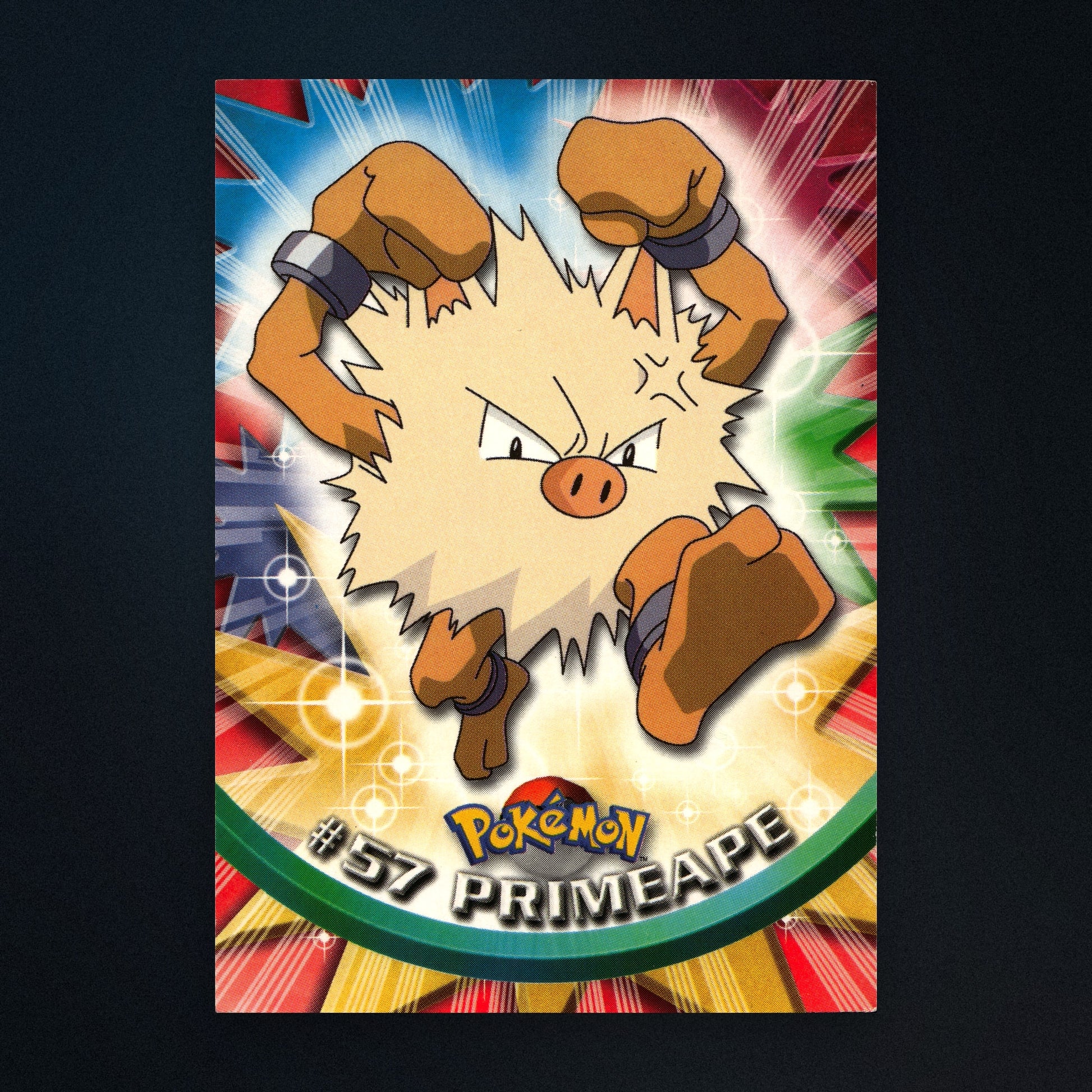 Primeape #57 - 1999 Topps Pokémon TV Animation Series 1 Silver Foil - Lightly Played front