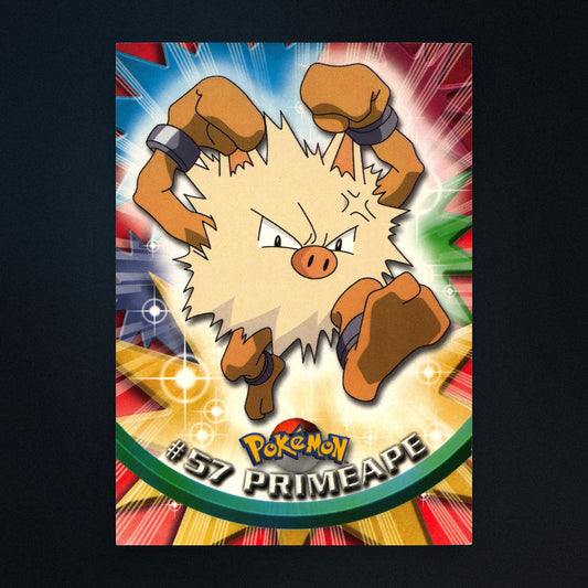 Primeape #57 - 1999 Topps Pokémon TV Animation Series 1 Silver Foil - Lightly Played front