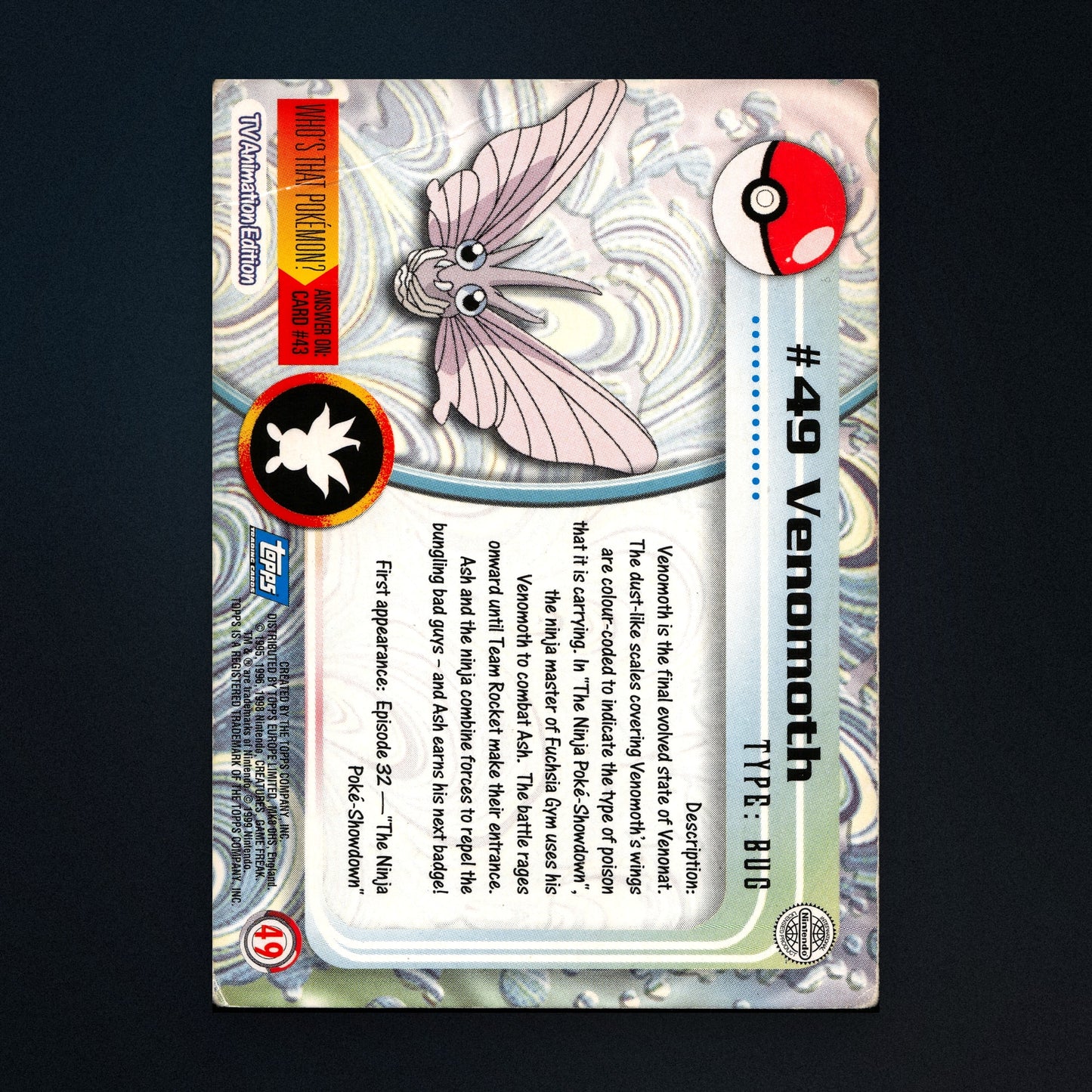 Venomoth #49 - 1999 Topps Pokémon TV Animation Series 1 Silver Foil - Moderately Played back