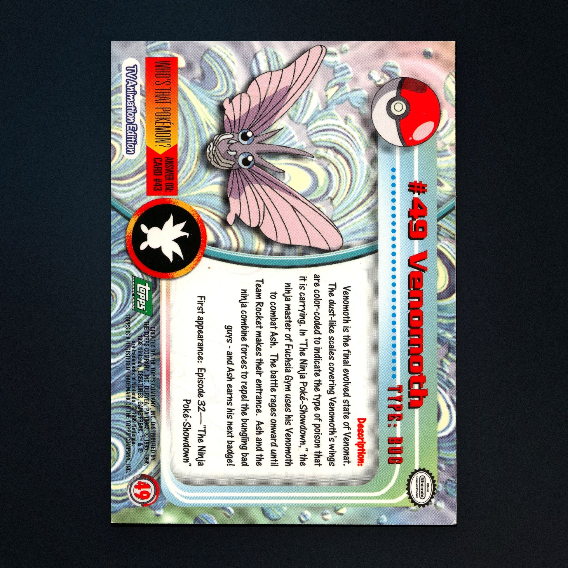 Venomoth #49 - 1999 Topps Pokémon TV Animation Series 1 Silver Foil - Moderately Played back