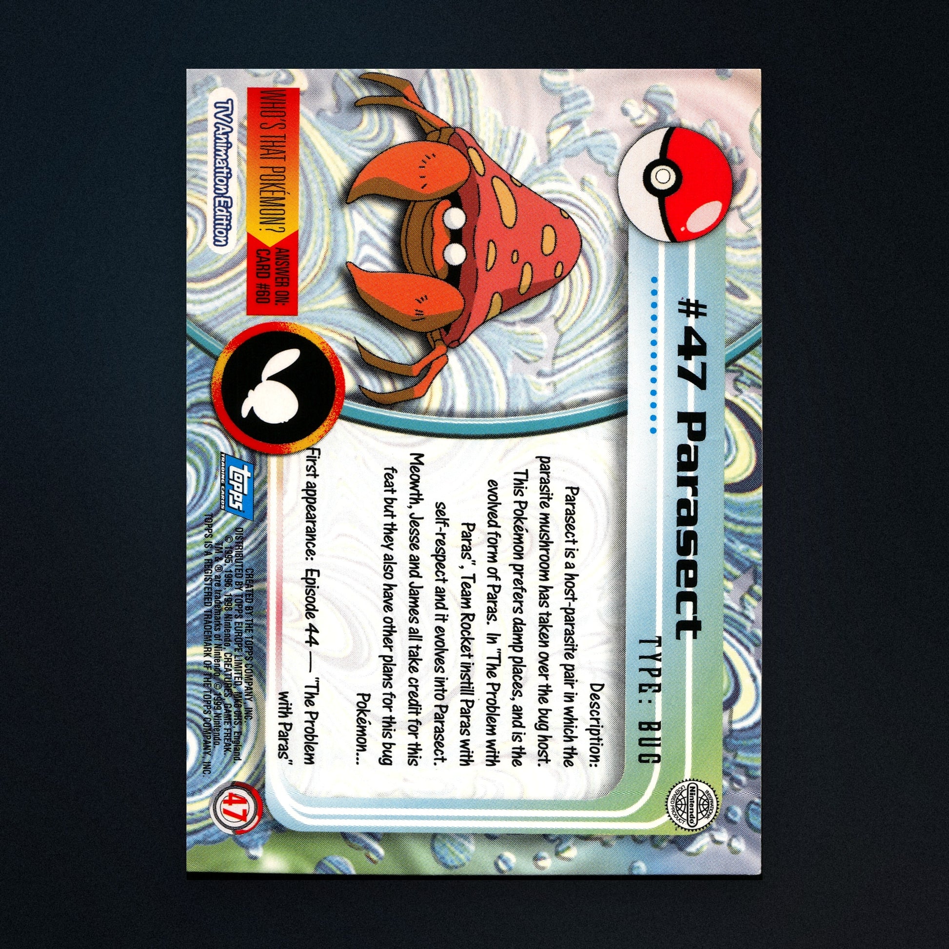 Parasect #47 - 1999 Topps Pokémon TV Animation Series 1 Silver Foil - Lightly Played back