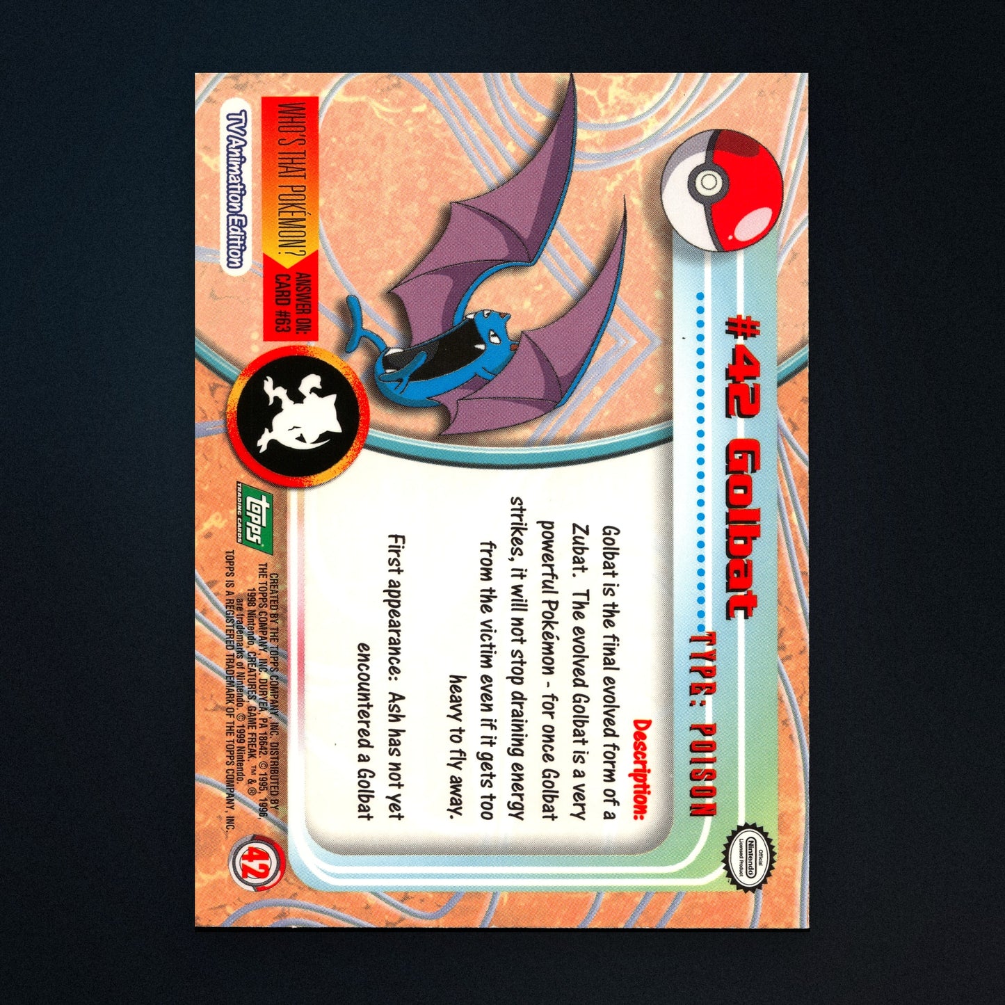 Golbat #42 - 1999 Topps Pokémon TV Animation Series 1 Silver Foil - Moderately Played back
