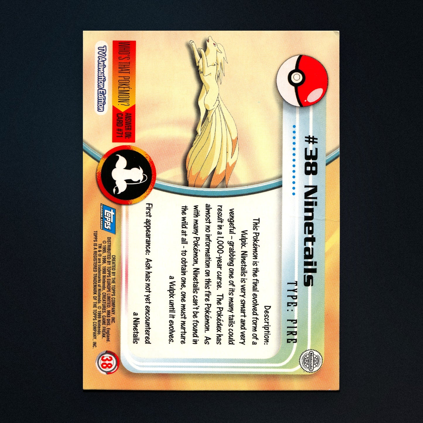Ninetales #38 - 1999 Topps Pokémon TV Animation Series 1 Silver Foil - Lightly Played back
