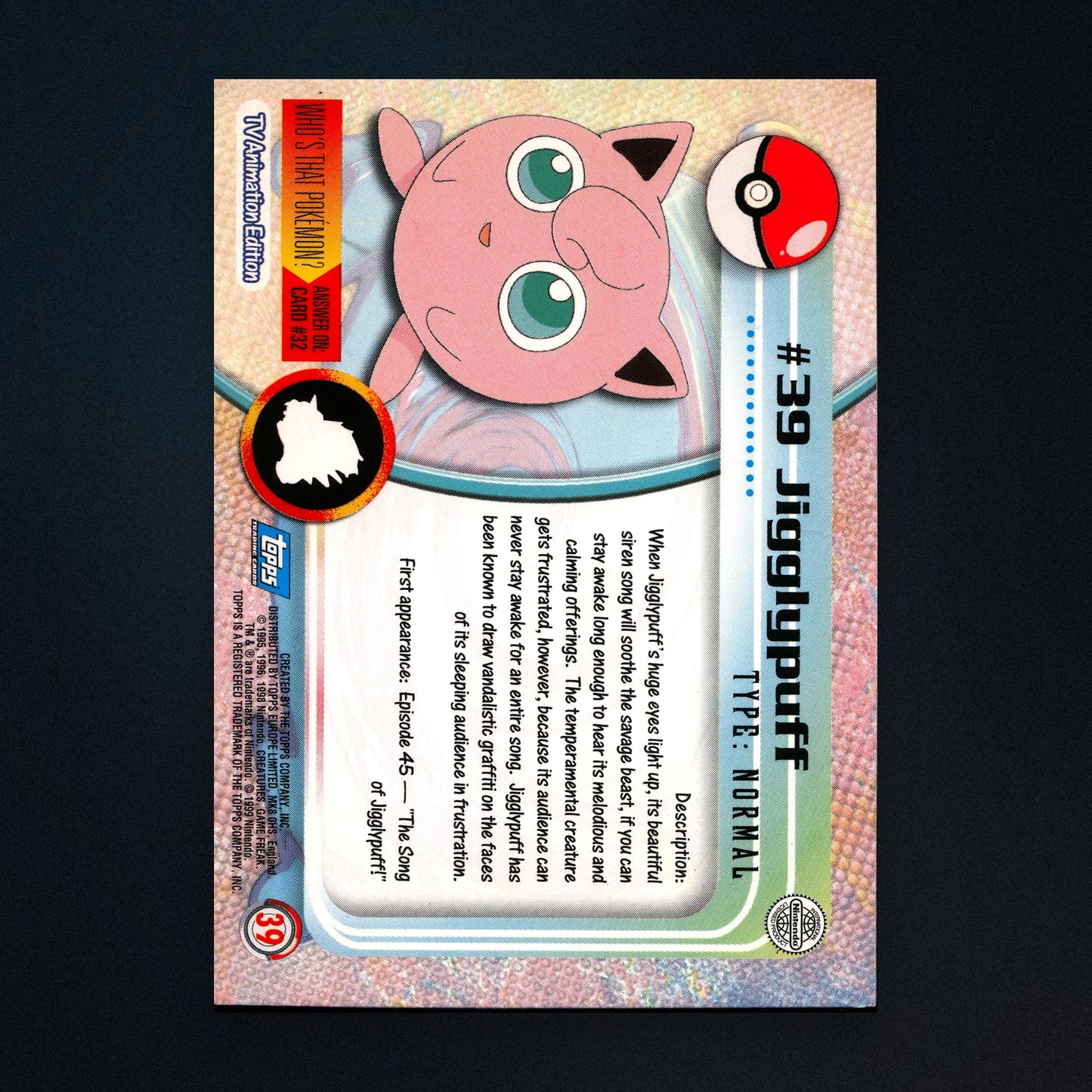 Jigglypuff #39 - 1999 Topps Pokémon TV Animation Series 1 Silver Foil - Moderately Played back
