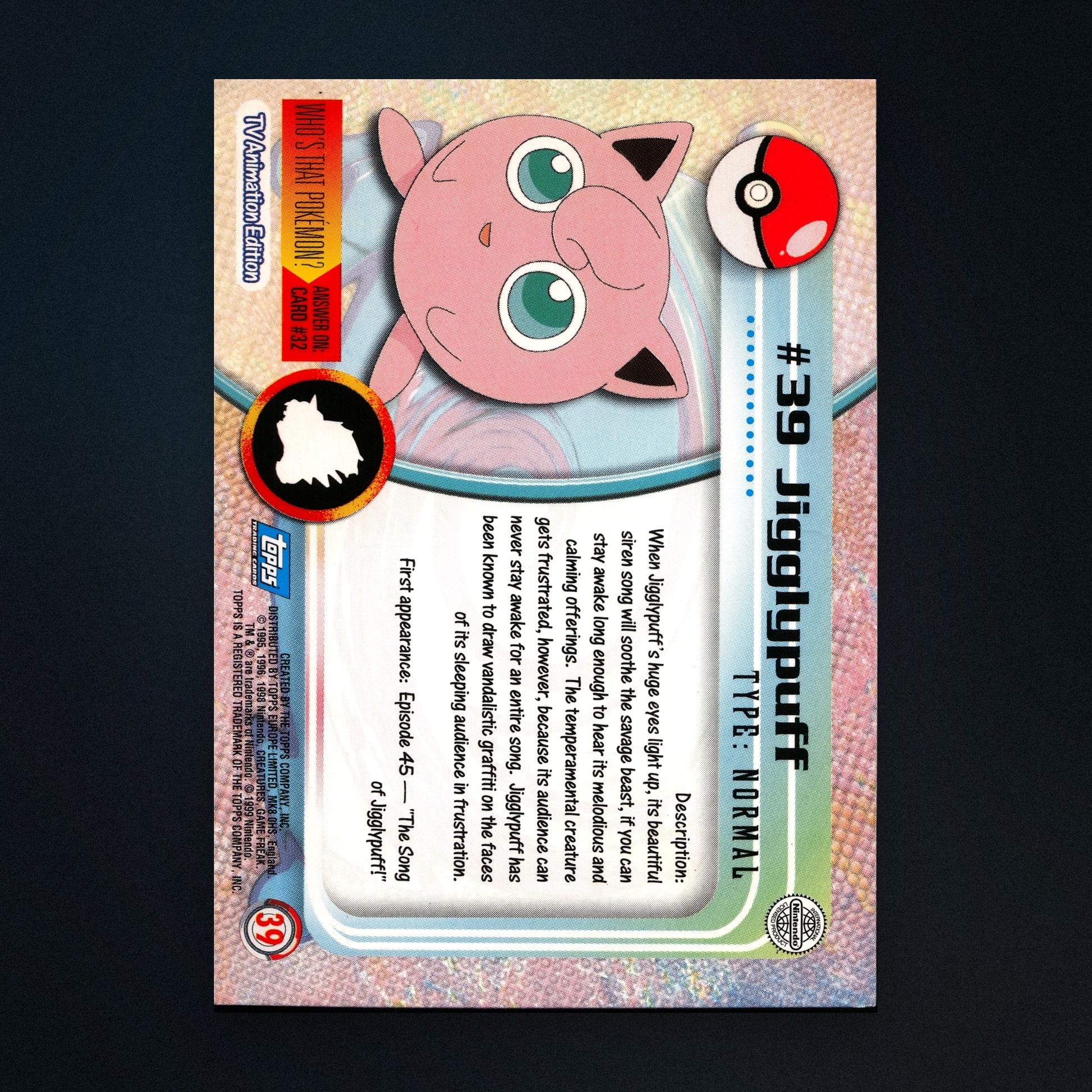 Jigglypuff #39 - 1999 Topps Pokémon TV Animation Series 1 Silver Foil - Moderately Played back