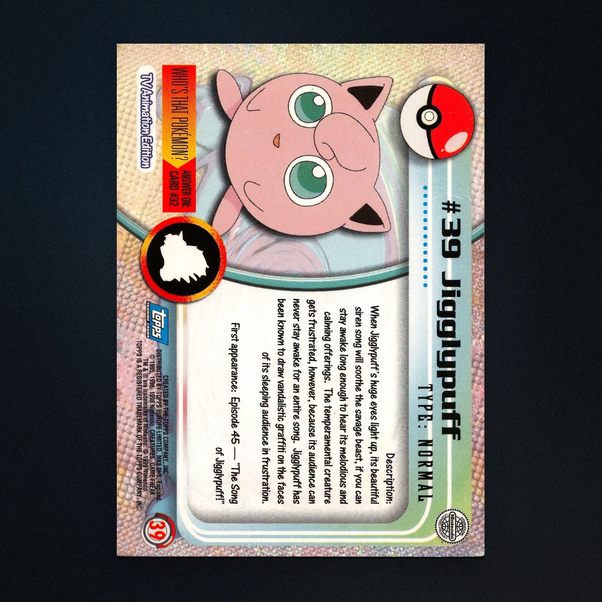 Jigglypuff #39 - 1999 Topps Pokémon TV Animation Series 1 Silver Foil - Lightly Played back