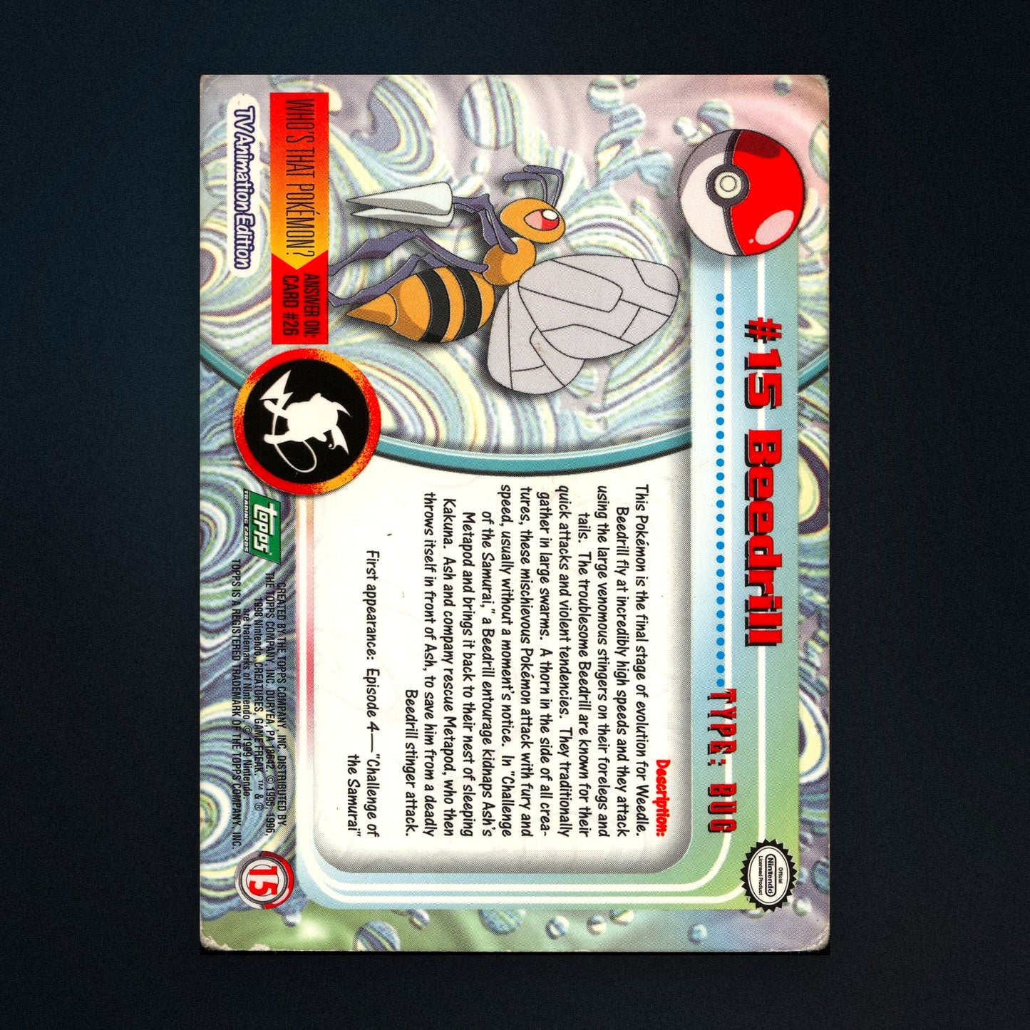 Beedrill #15 - 1999 Topps Pokémon TV Animation Series 1 Silver Foil - Heavily Played back