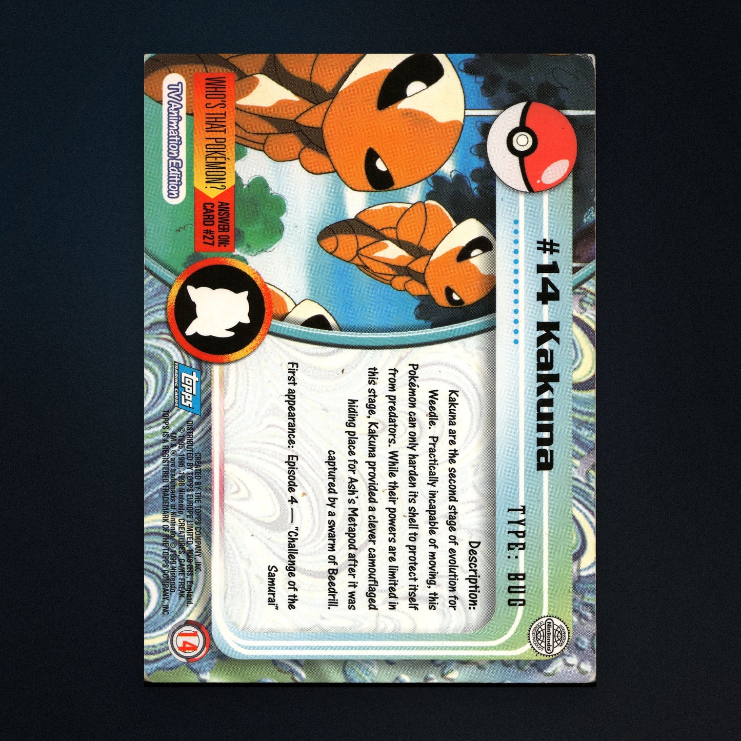 Kakuna #14 - 1999 Topps Pokémon TV Animation Series 1 Silver Foil - Moderately Played back