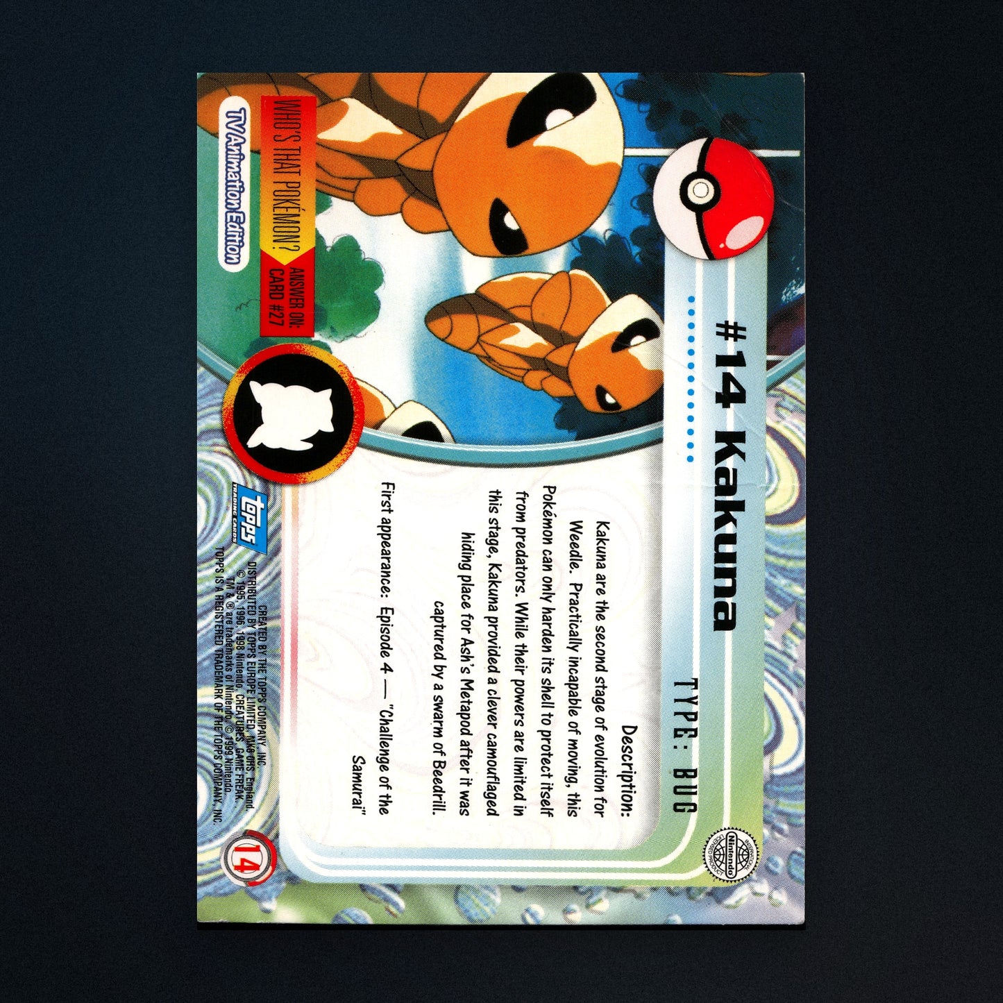 Kakuna #14 - 1999 Topps Pokémon TV Animation Series 1 Silver Foil - Lightly Played back