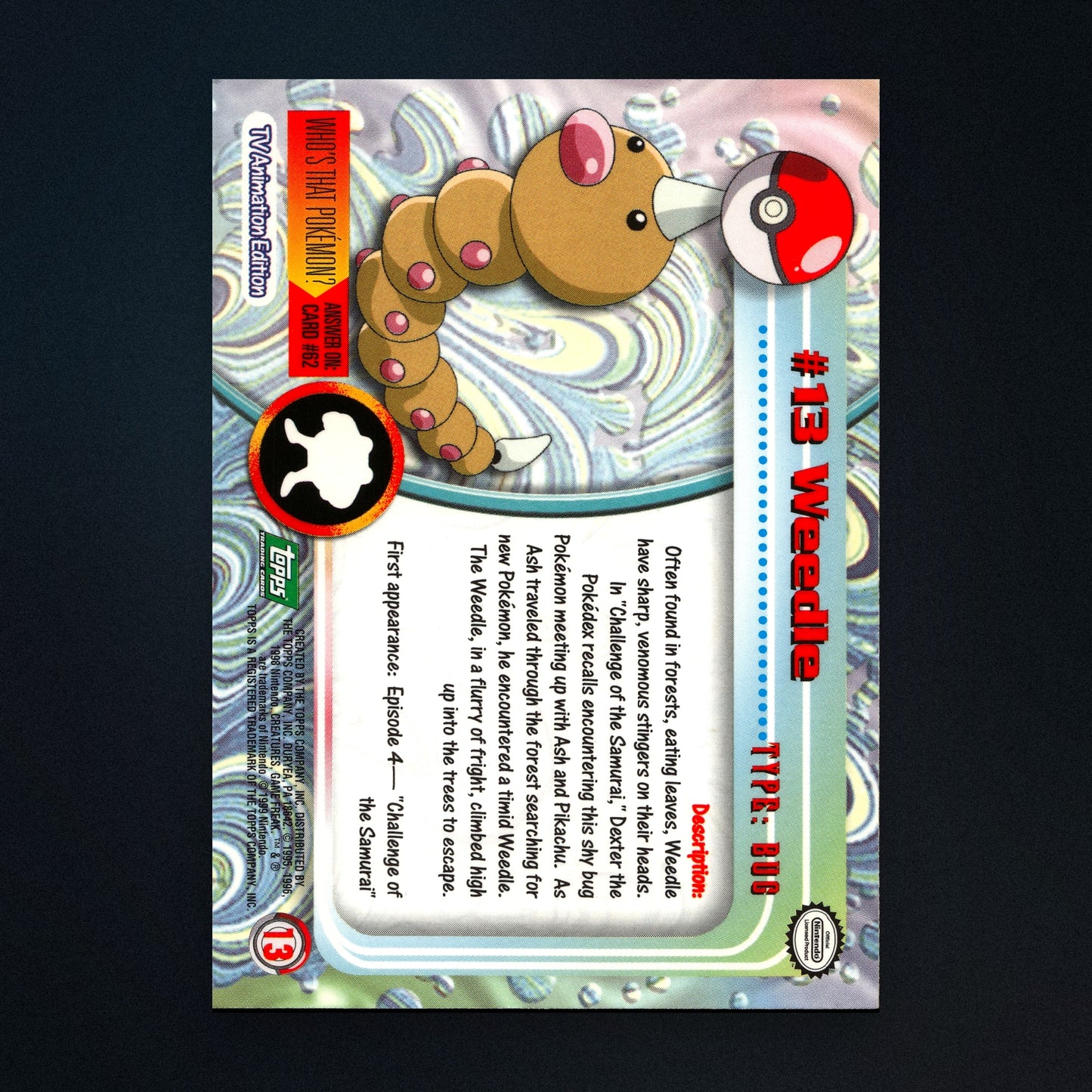 Weedle #13 - 1999 Topps Pokémon TV Animation Series 1 Silver Foil - Near Mint back