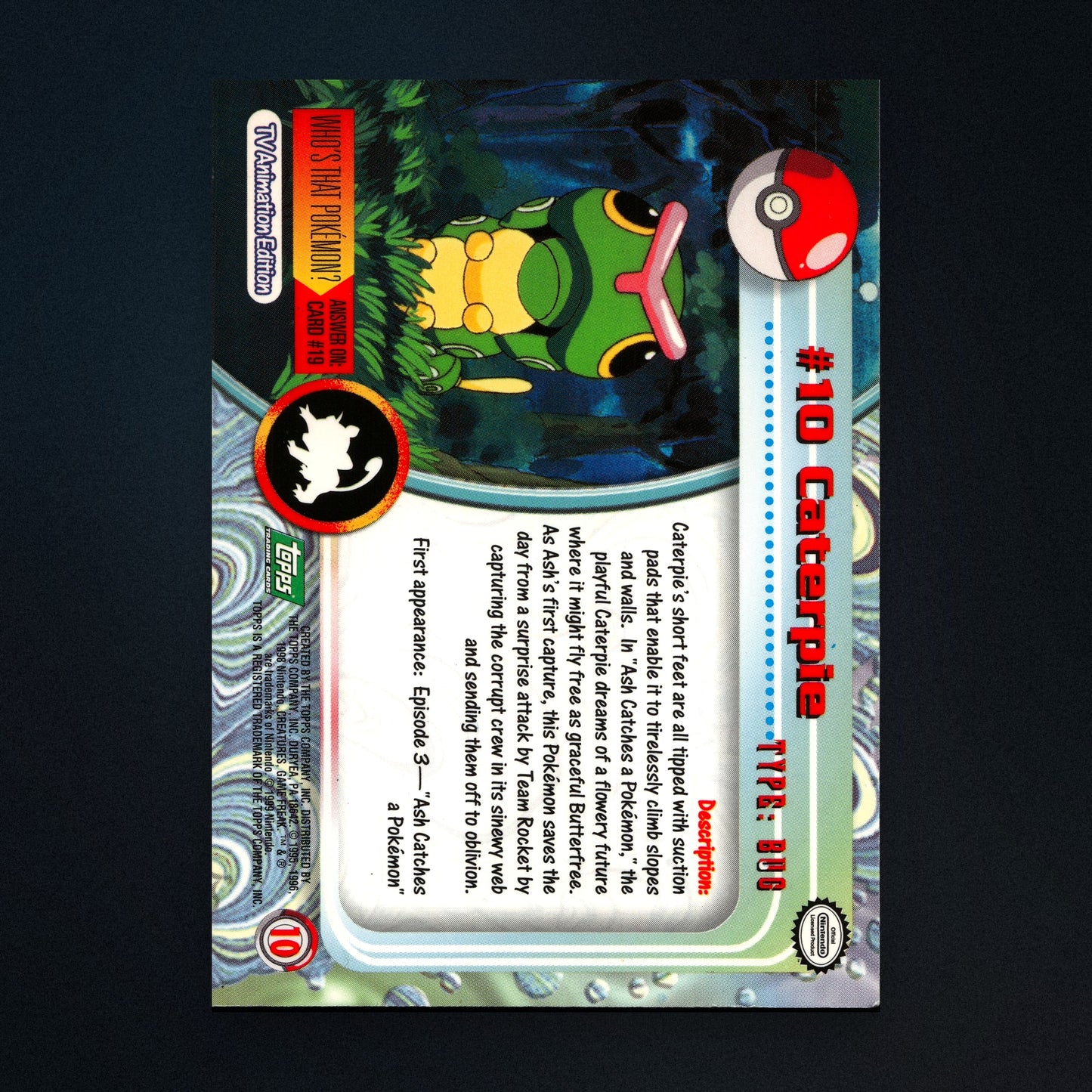 Caterpie #10 - 1999 Topps Pokémon TV Animation Series 1 Silver Foil - Moderately Played back